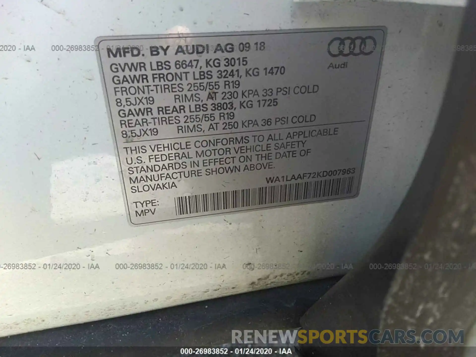 9 Фотография поврежденного автомобиля WA1LAAF72KD007963 AUDI Q7 2019