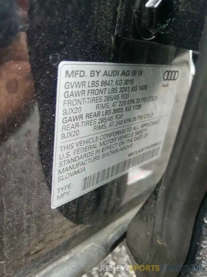 10 Photograph of a damaged car WA1LAAF72KD009972 AUDI Q7 2019