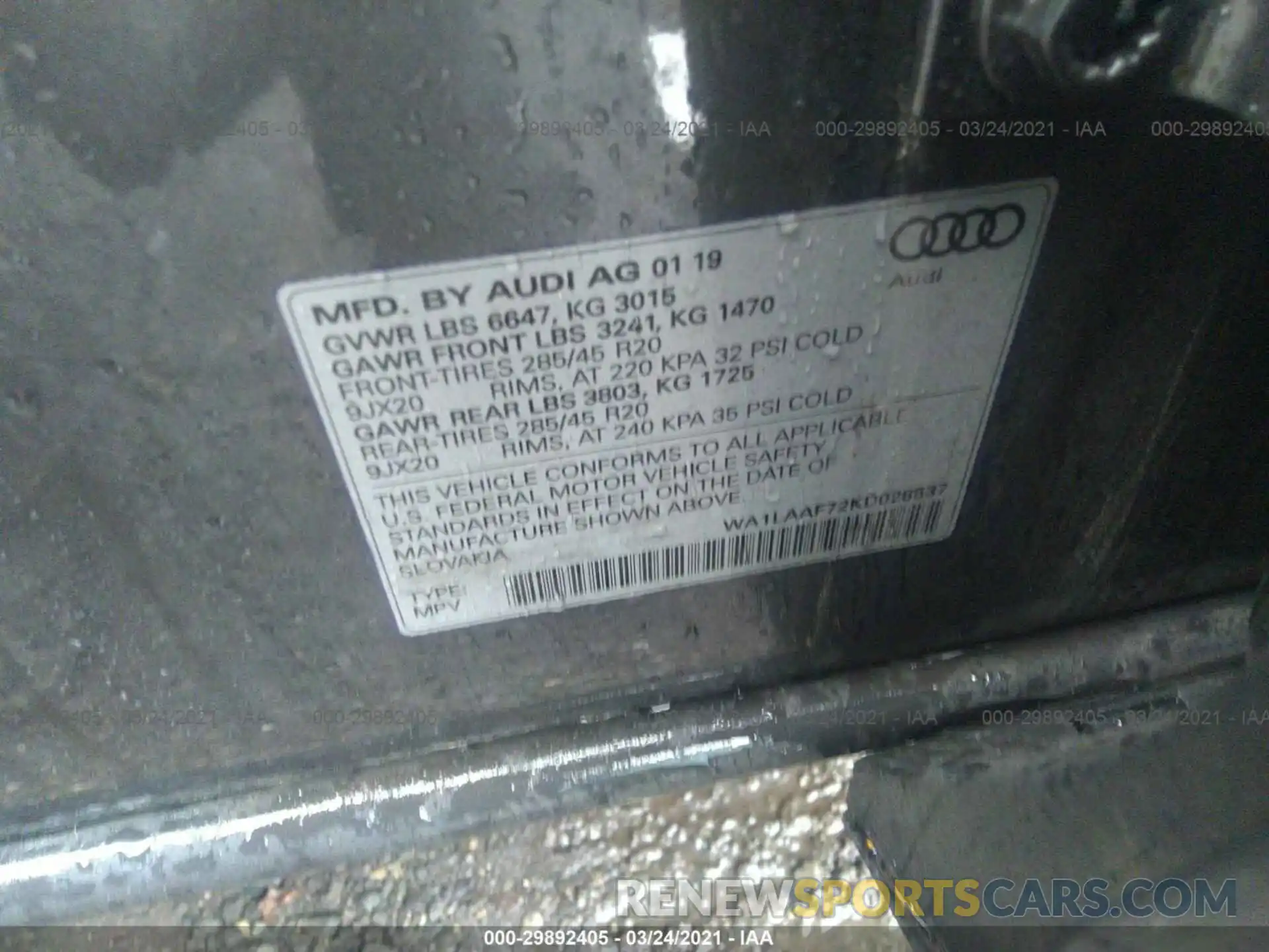 9 Фотография поврежденного автомобиля WA1LAAF72KD028537 AUDI Q7 2019