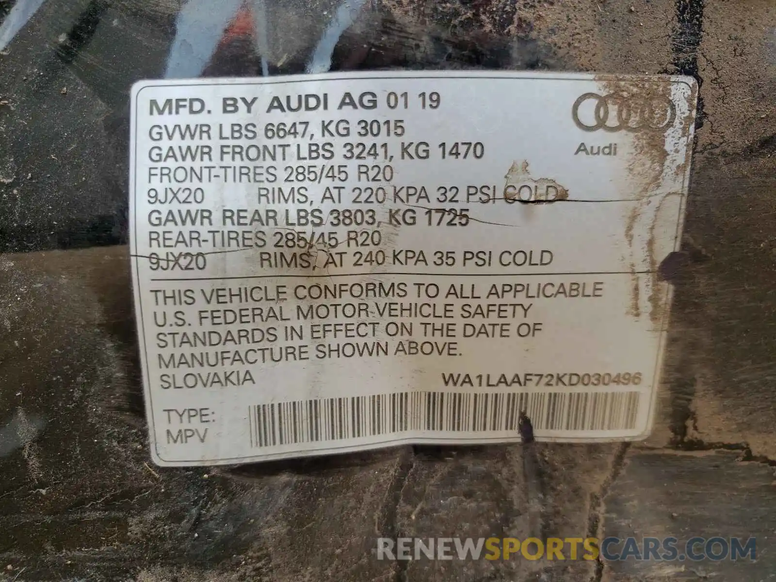 10 Photograph of a damaged car WA1LAAF72KD030496 AUDI Q7 2019