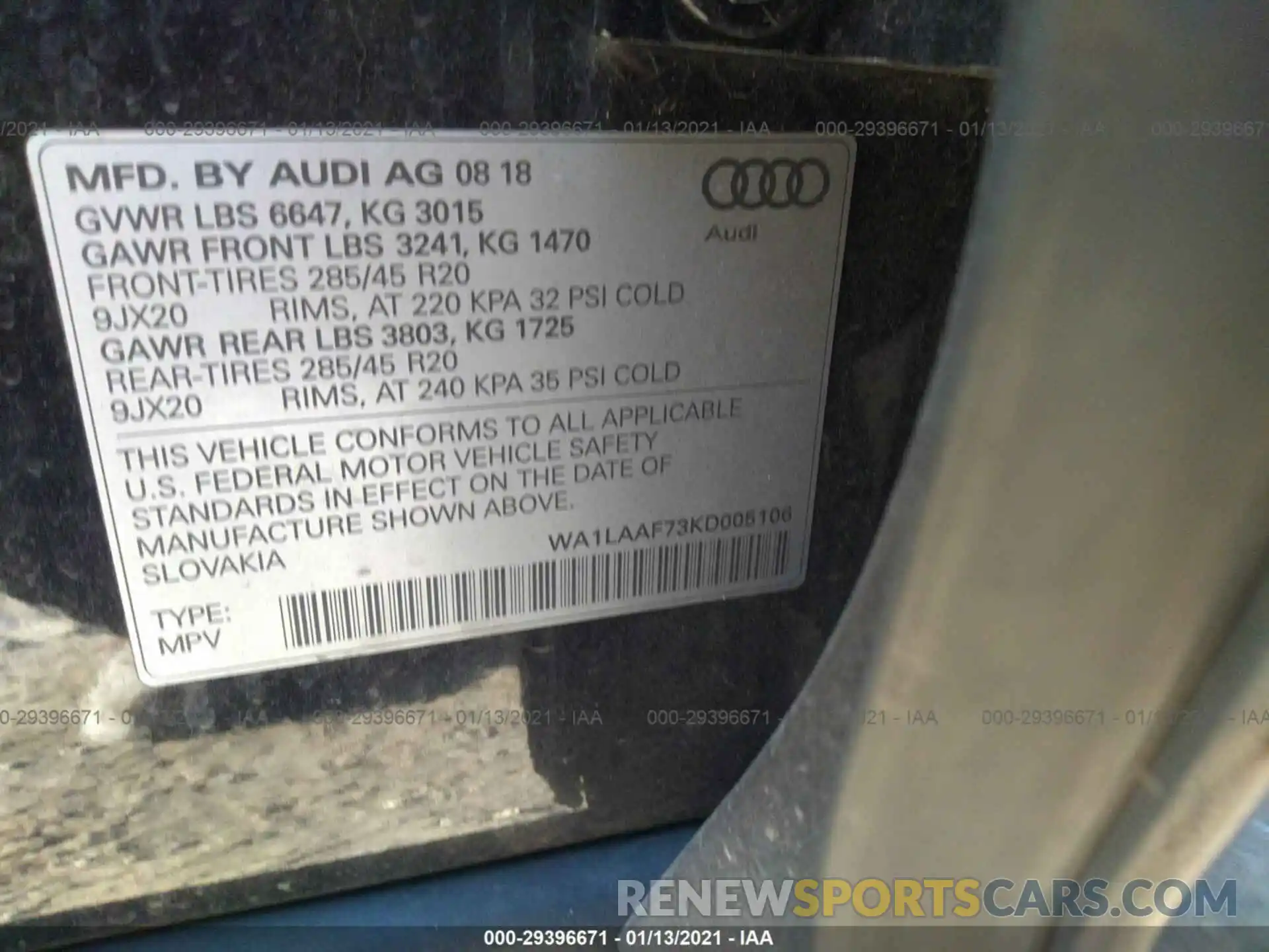 9 Photograph of a damaged car WA1LAAF73KD005106 AUDI Q7 2019