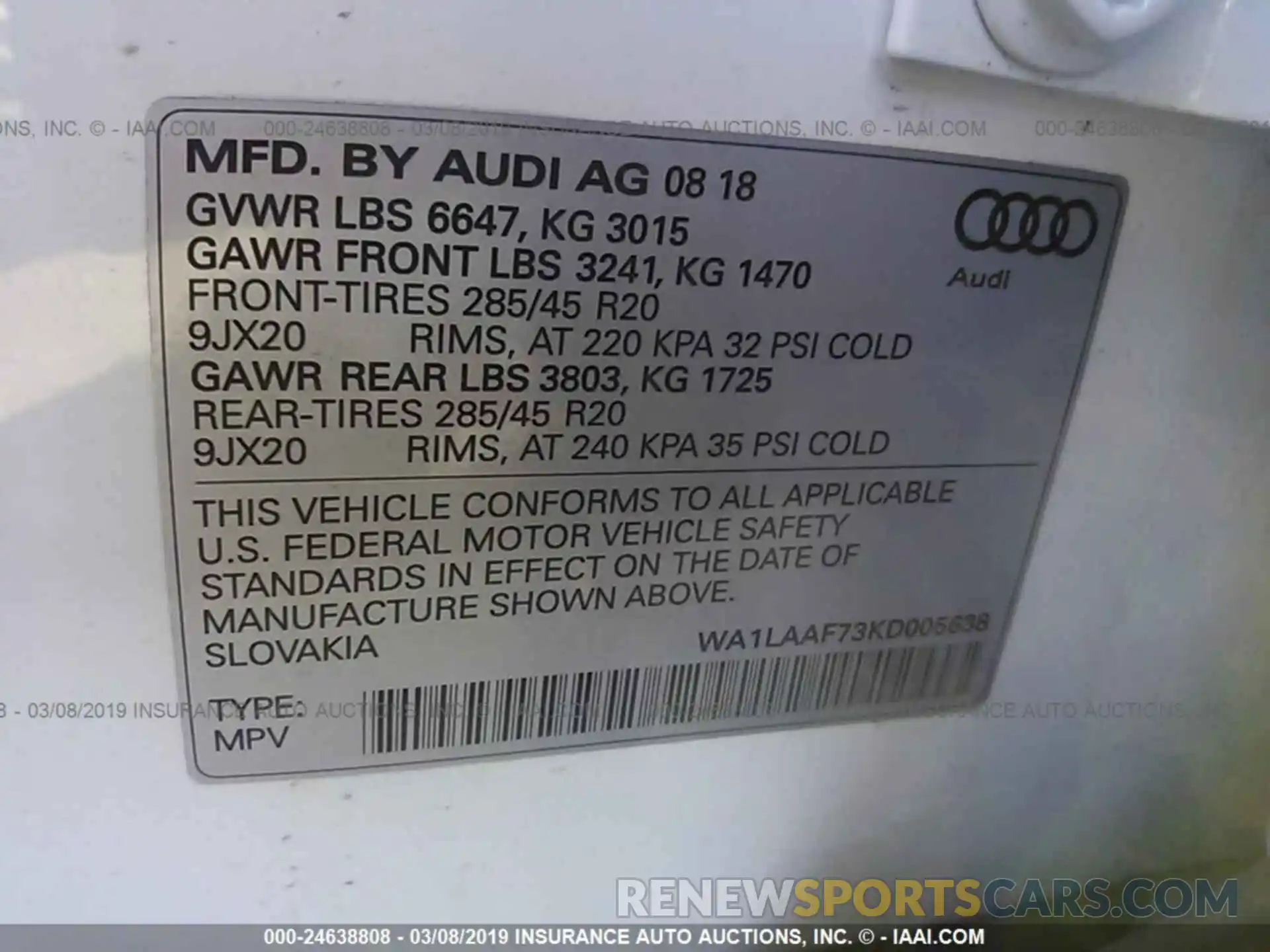 9 Фотография поврежденного автомобиля WA1LAAF73KD005638 AUDI Q7 2019