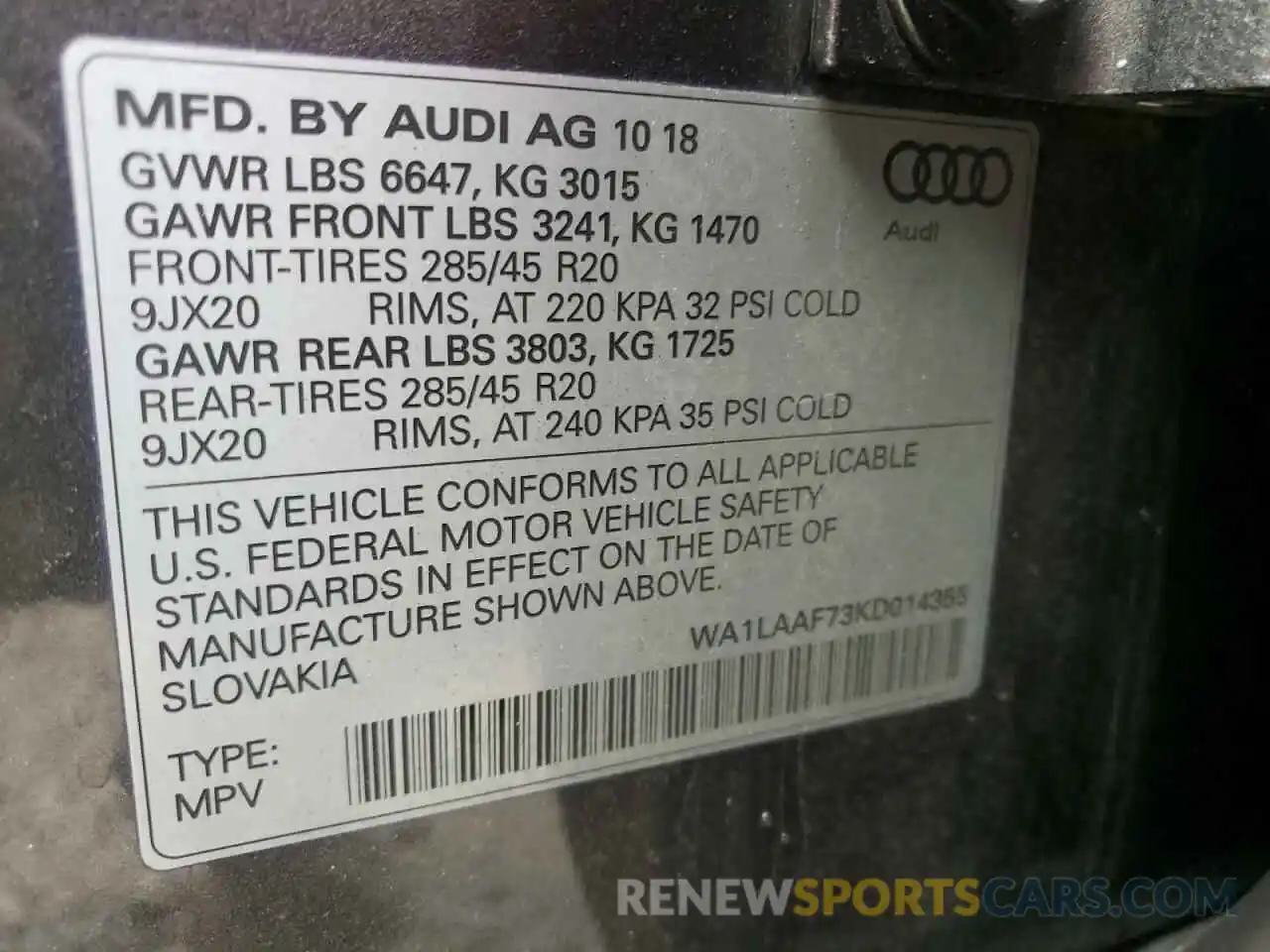 10 Фотография поврежденного автомобиля WA1LAAF73KD014355 AUDI Q7 2019