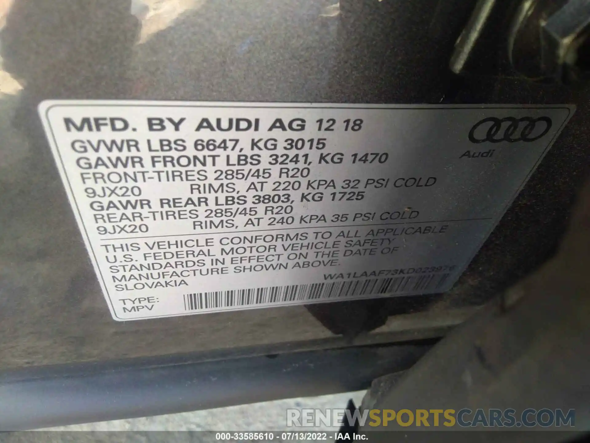 9 Фотография поврежденного автомобиля WA1LAAF73KD023976 AUDI Q7 2019