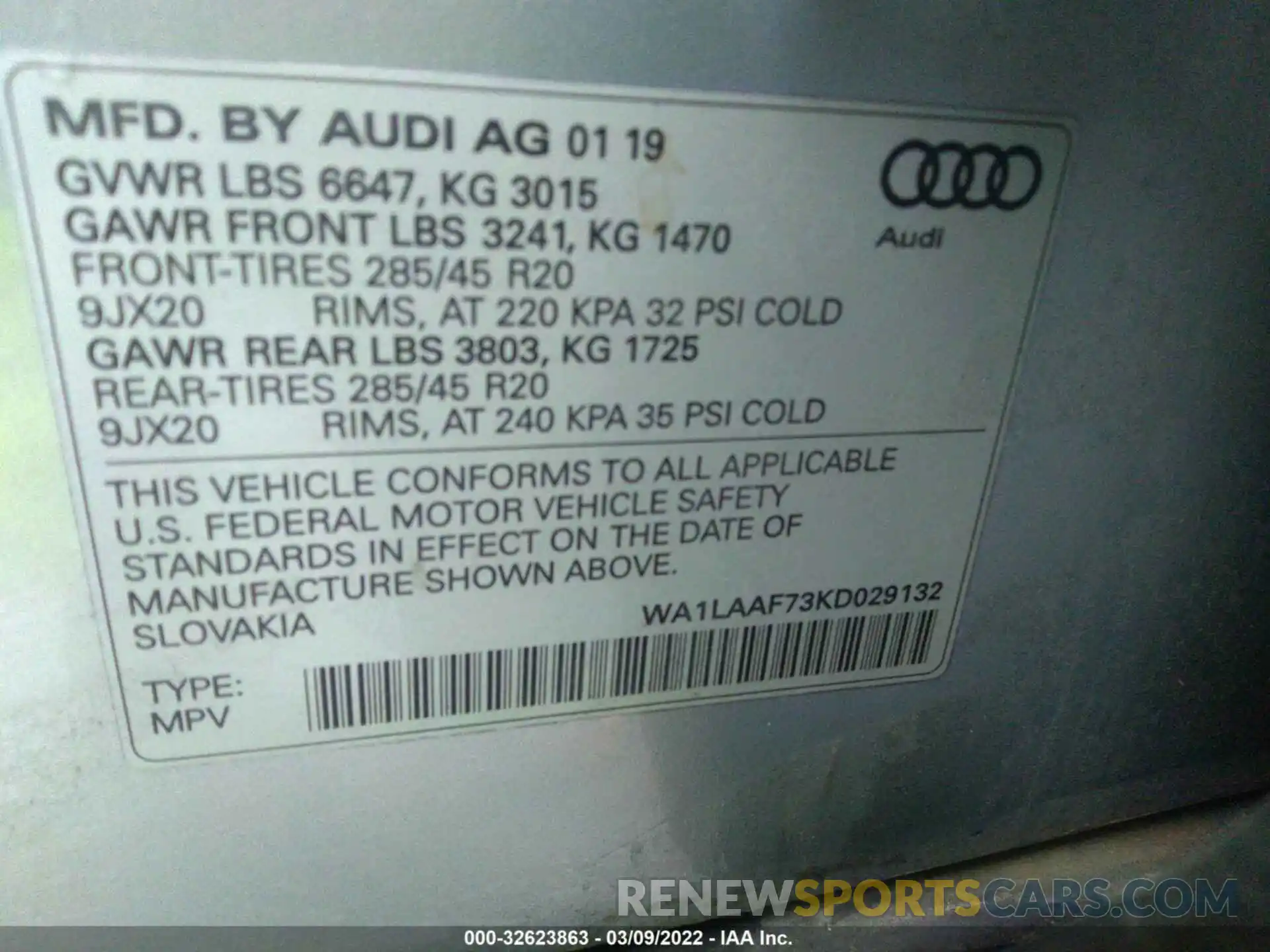 9 Фотография поврежденного автомобиля WA1LAAF73KD029132 AUDI Q7 2019