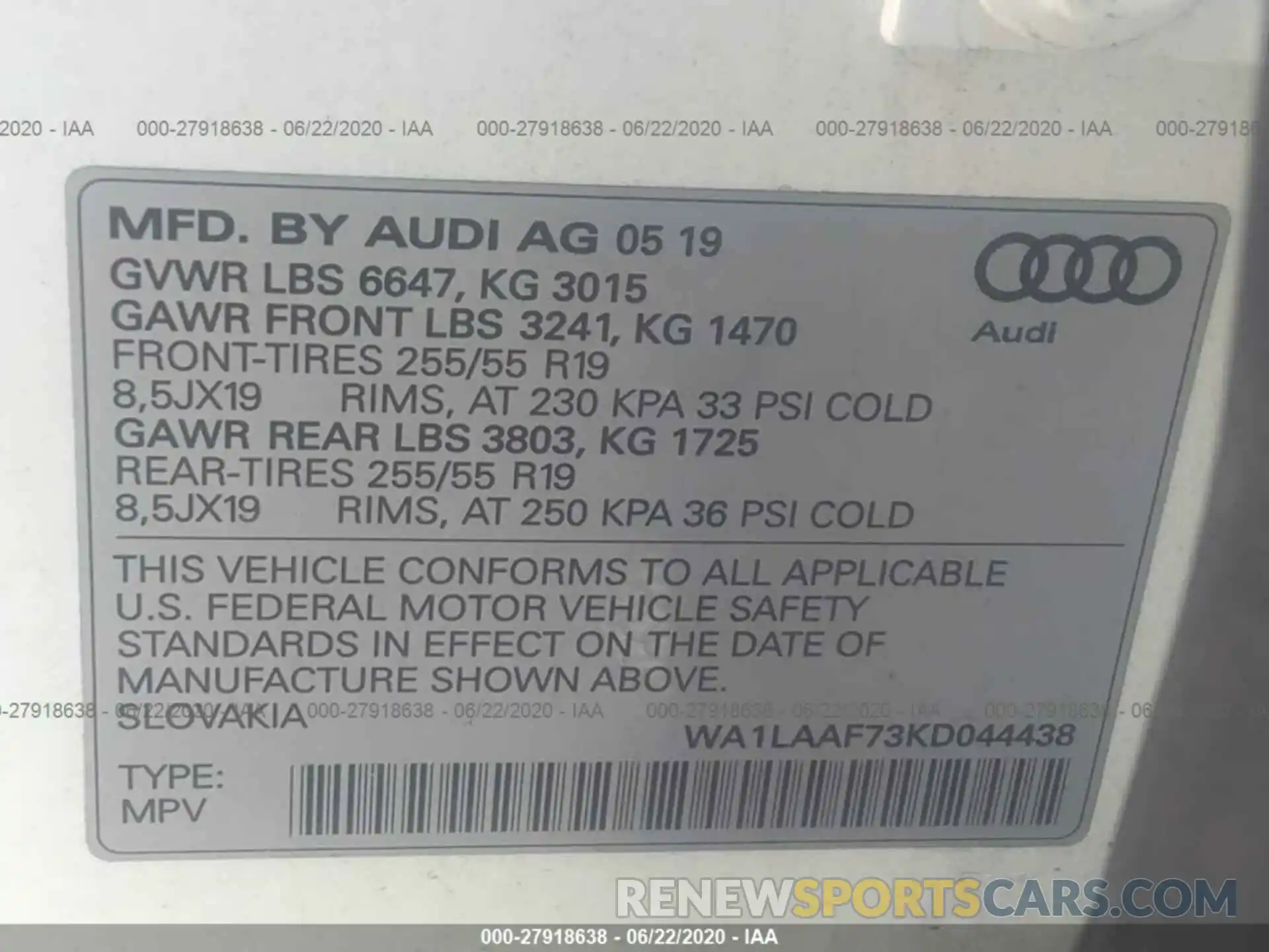 9 Photograph of a damaged car WA1LAAF73KD044438 AUDI Q7 2019