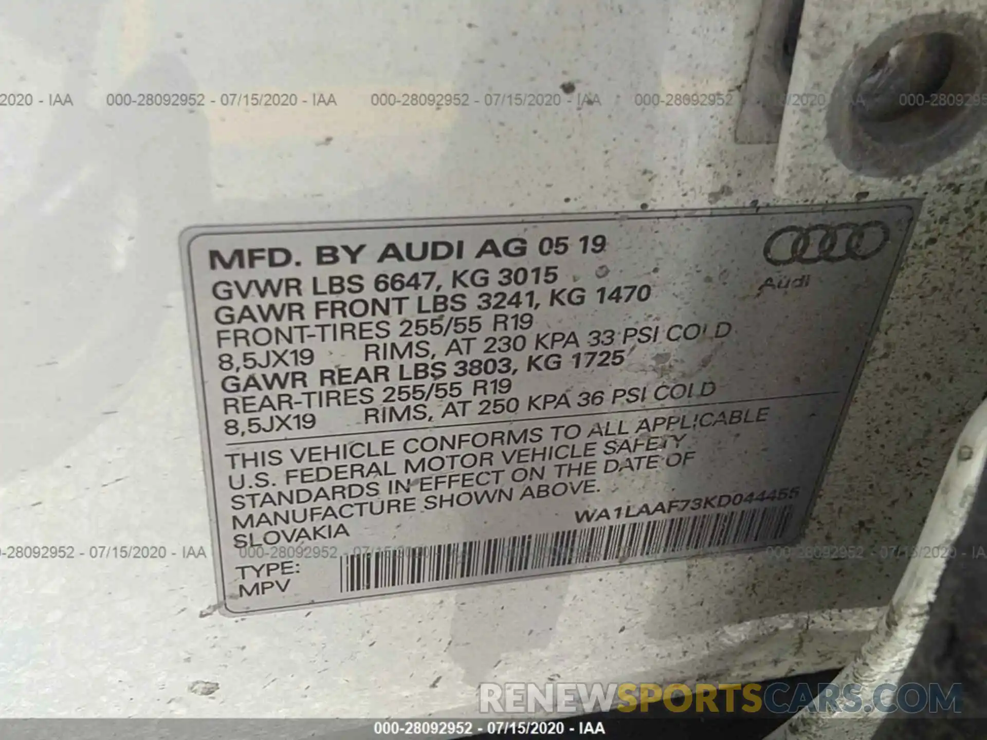 9 Фотография поврежденного автомобиля WA1LAAF73KD044455 AUDI Q7 2019