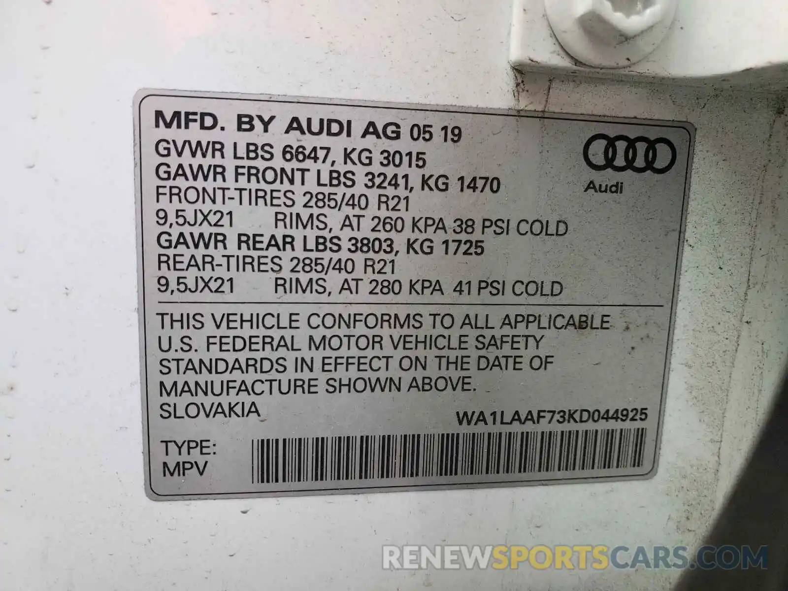 10 Фотография поврежденного автомобиля WA1LAAF73KD044925 AUDI Q7 2019