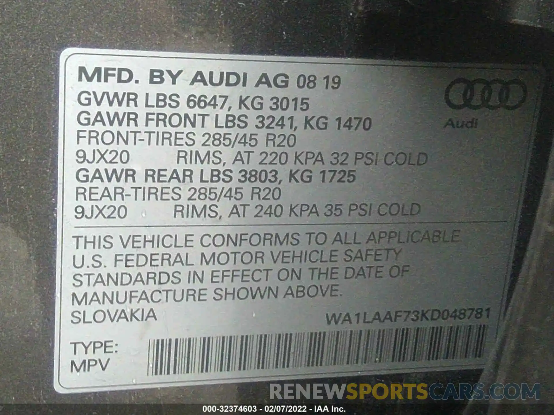 9 Фотография поврежденного автомобиля WA1LAAF73KD048781 AUDI Q7 2019