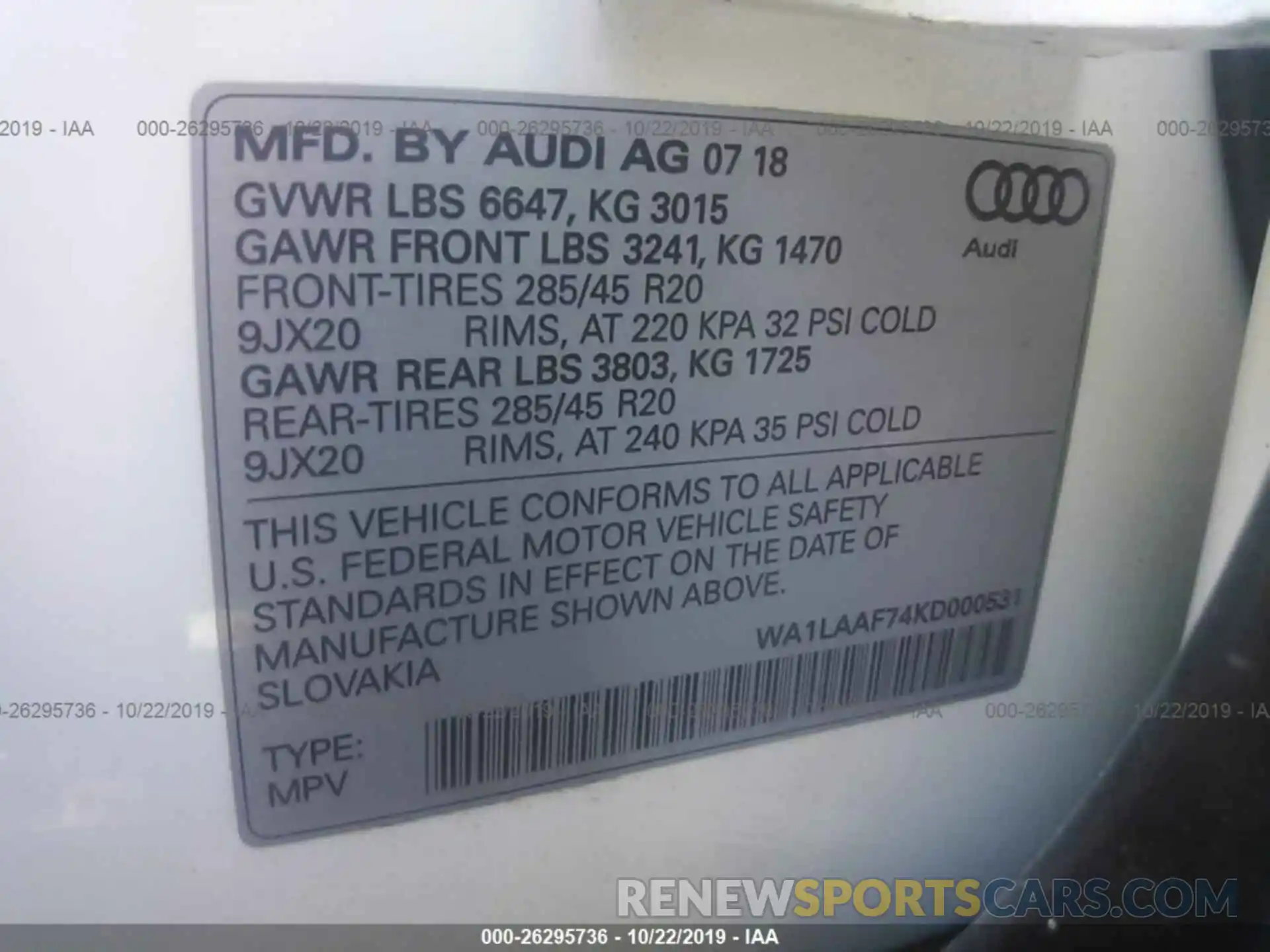 9 Фотография поврежденного автомобиля WA1LAAF74KD000531 AUDI Q7 2019