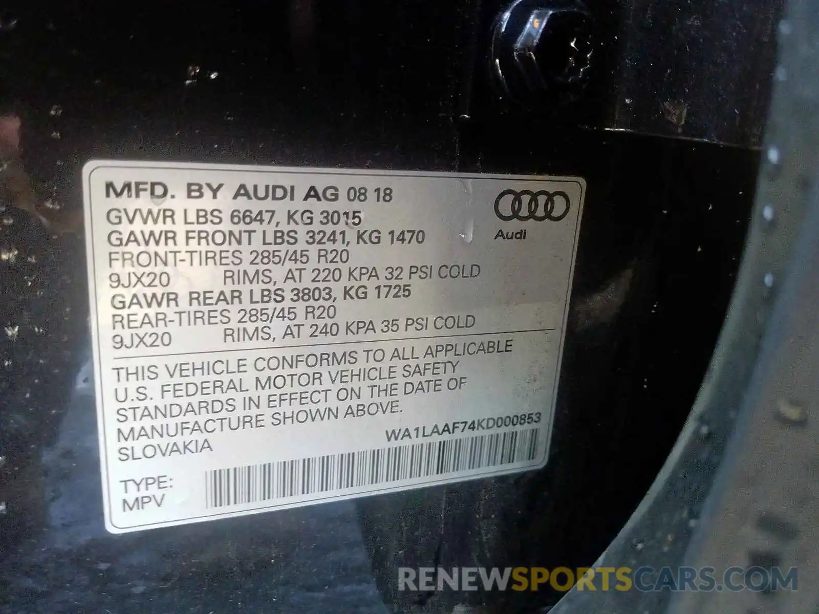 10 Фотография поврежденного автомобиля WA1LAAF74KD000853 AUDI Q7 2019