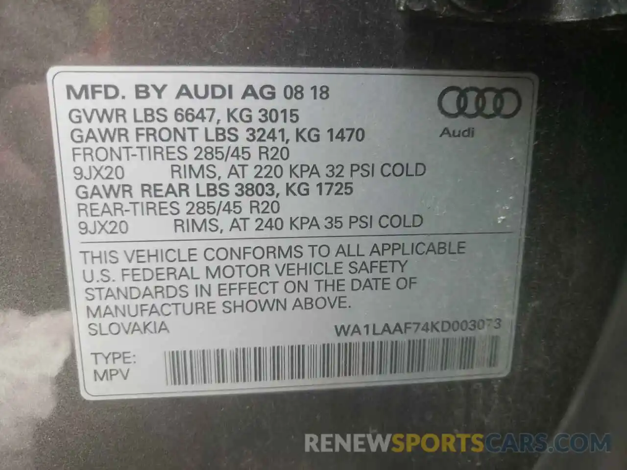 10 Photograph of a damaged car WA1LAAF74KD003073 AUDI Q7 2019