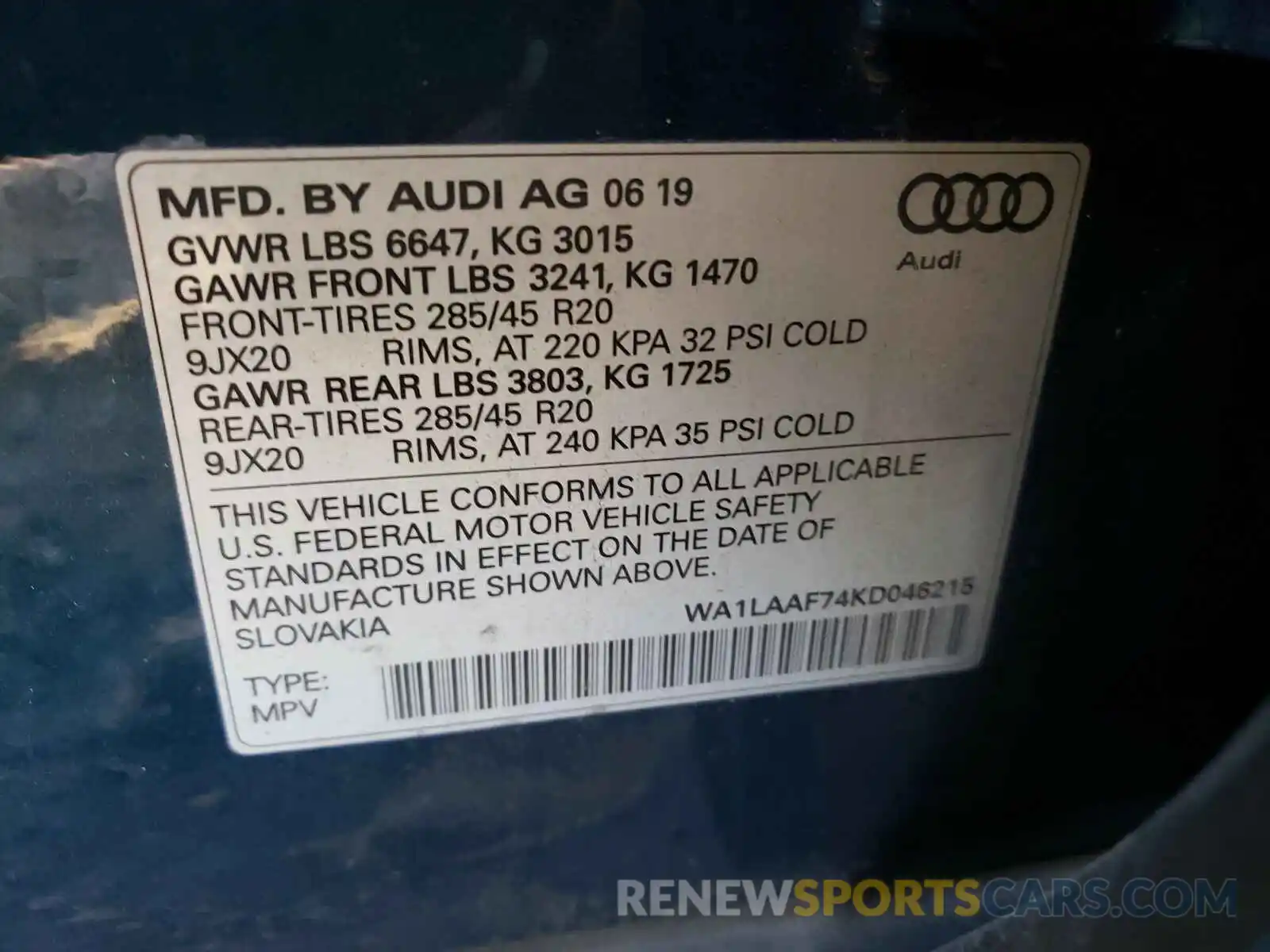 10 Фотография поврежденного автомобиля WA1LAAF74KD046215 AUDI Q7 2019