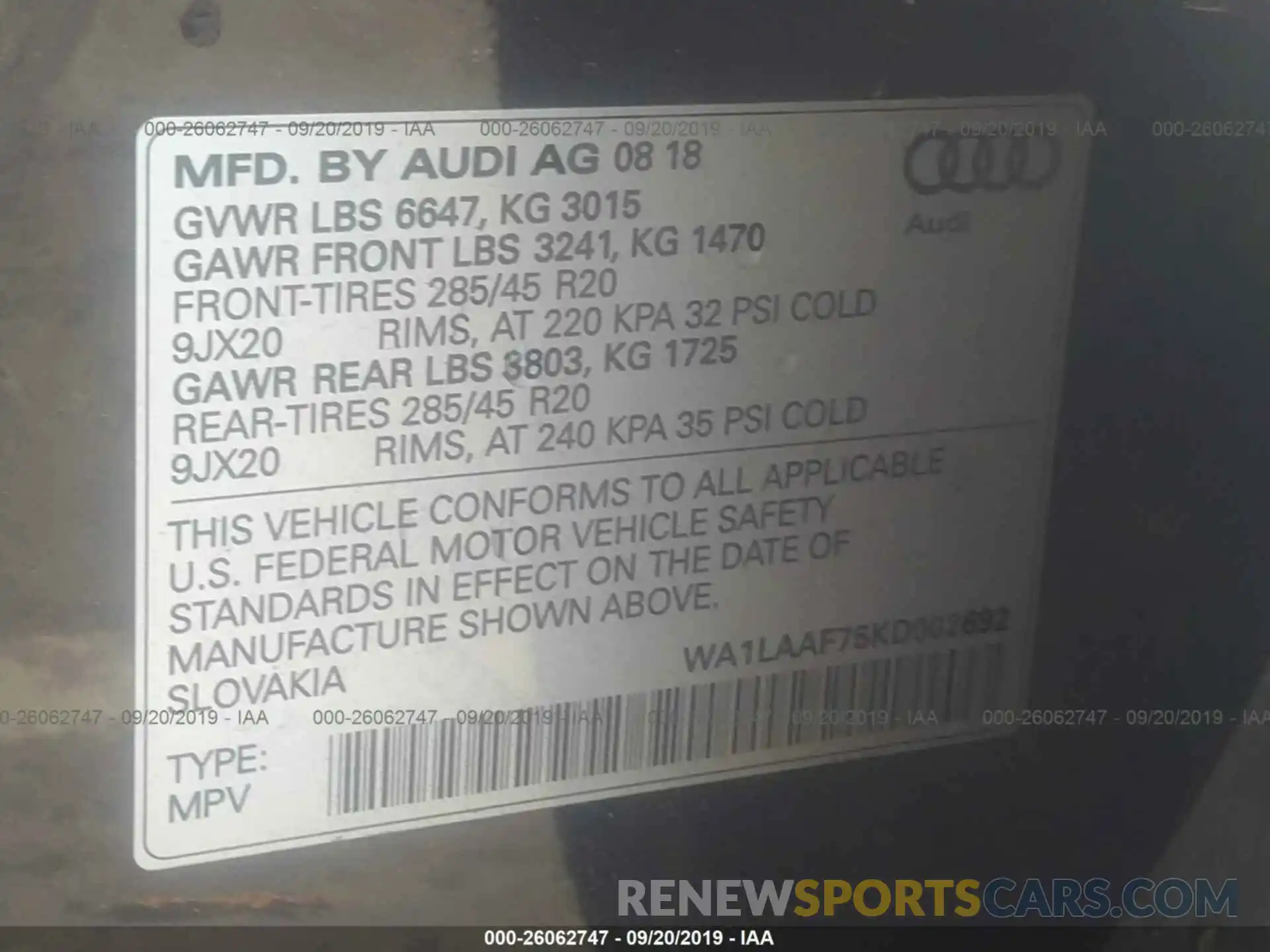 9 Фотография поврежденного автомобиля WA1LAAF75KD002692 AUDI Q7 2019