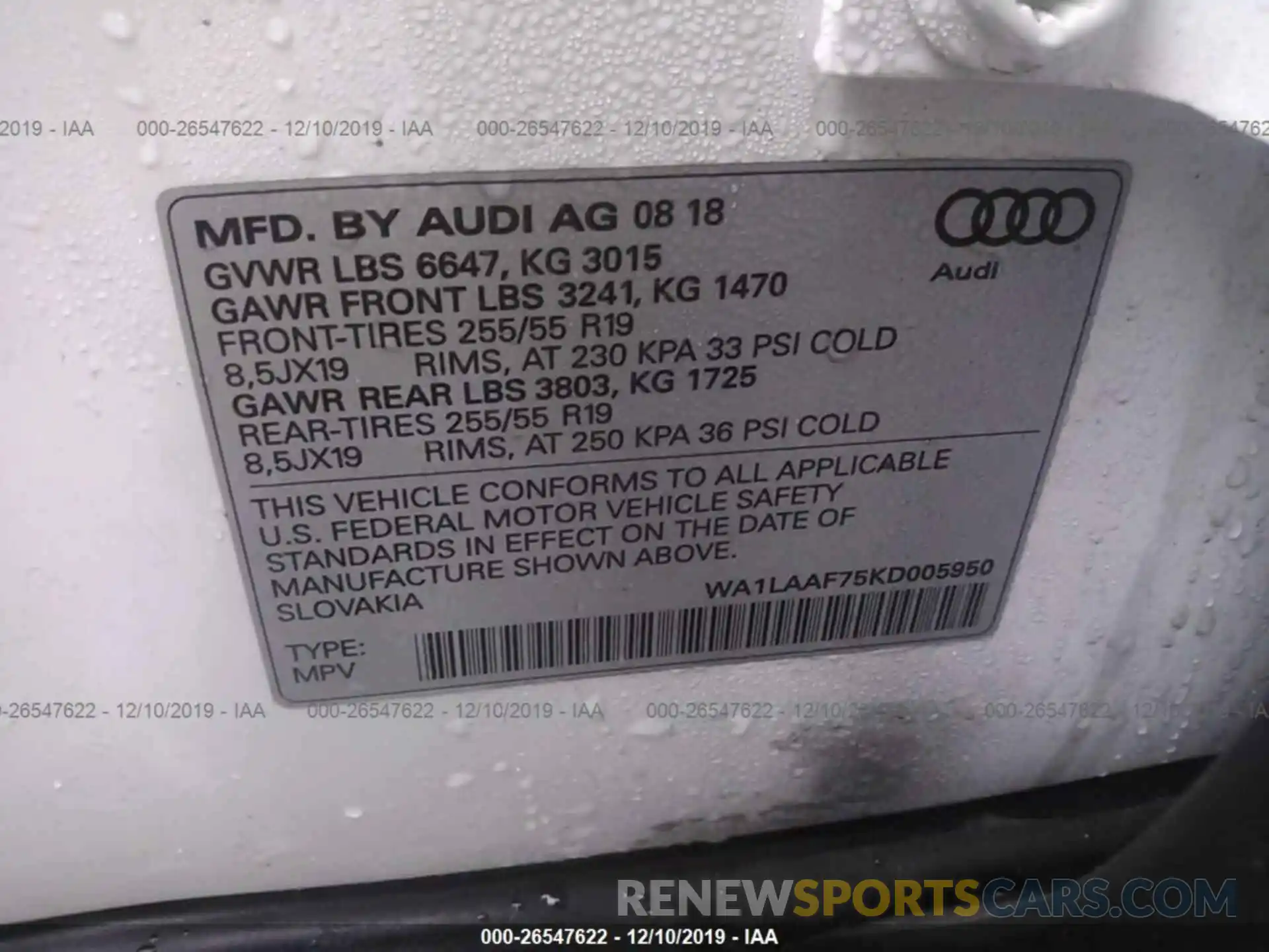 9 Фотография поврежденного автомобиля WA1LAAF75KD005950 AUDI Q7 2019