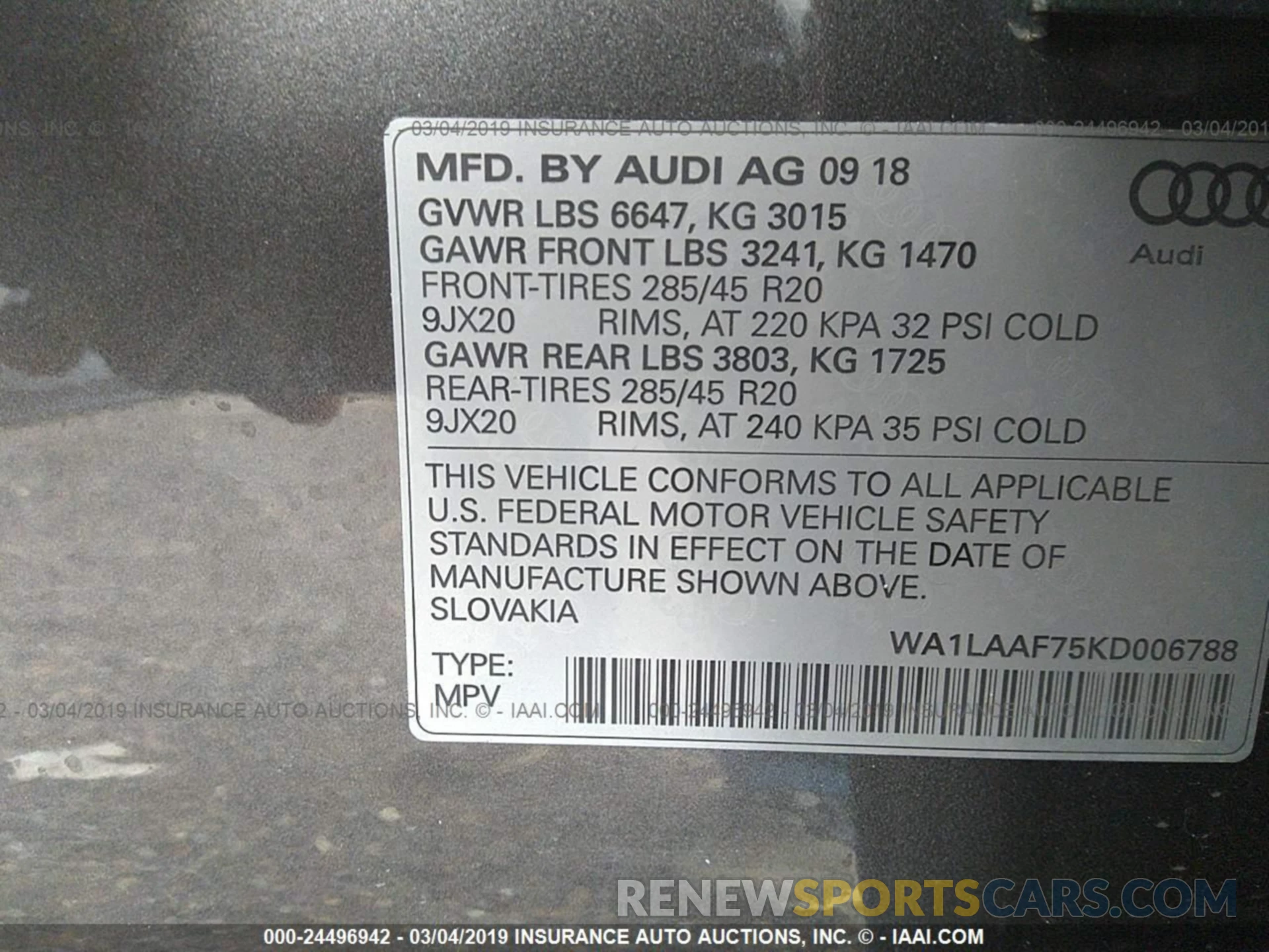 9 Фотография поврежденного автомобиля WA1LAAF75KD006788 AUDI Q7 2019