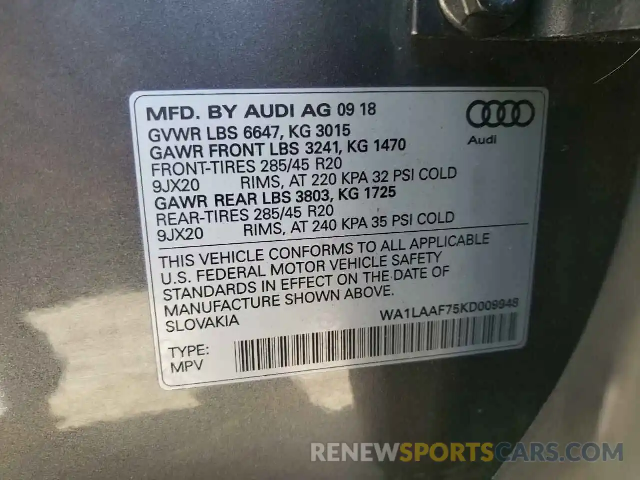 10 Фотография поврежденного автомобиля WA1LAAF75KD009948 AUDI Q7 2019