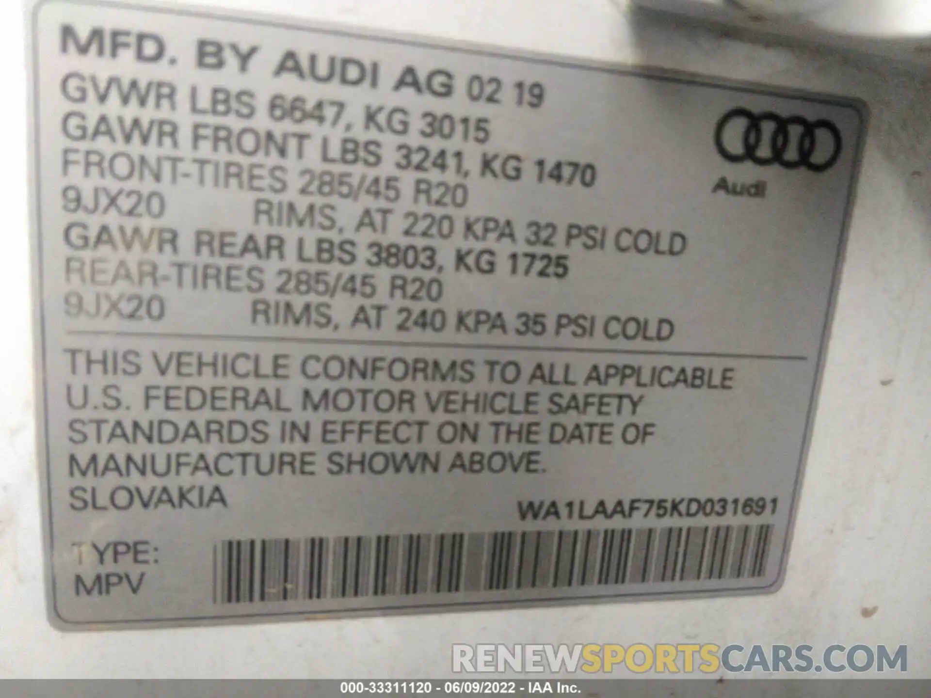 9 Фотография поврежденного автомобиля WA1LAAF75KD031691 AUDI Q7 2019