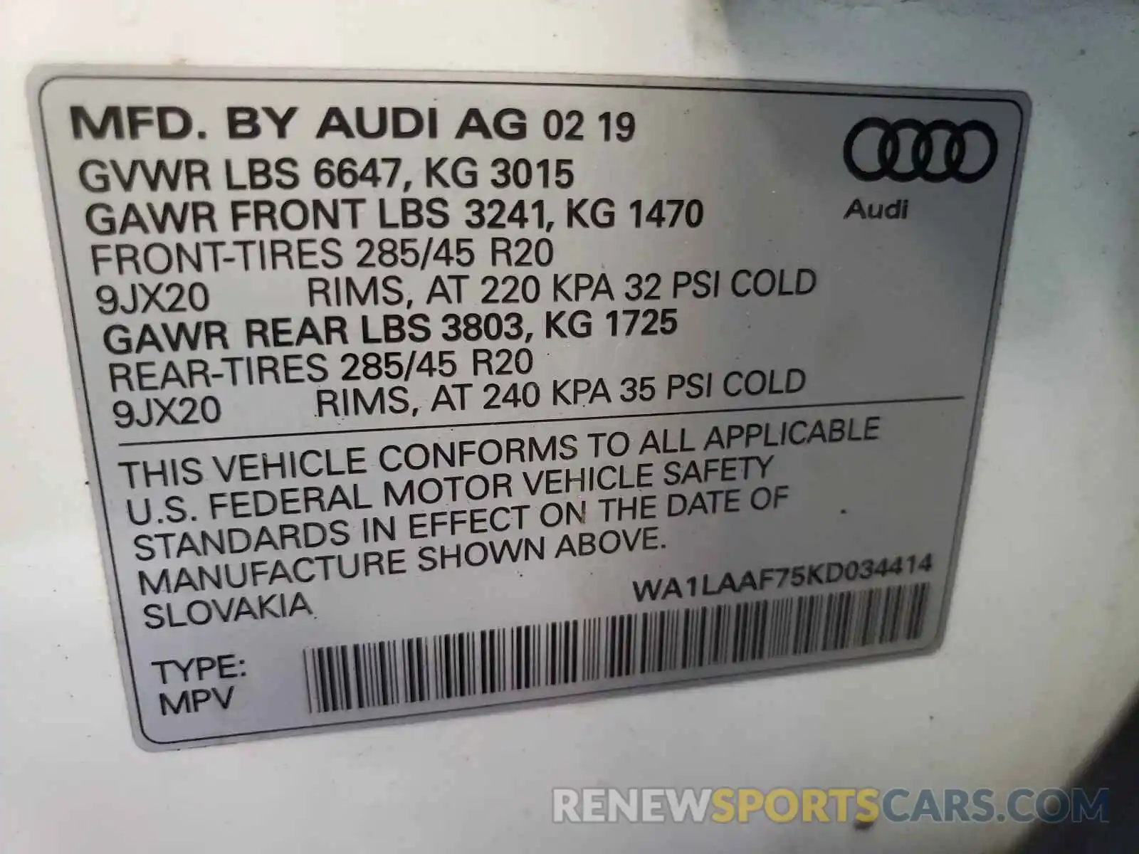 10 Фотография поврежденного автомобиля WA1LAAF75KD034414 AUDI Q7 2019