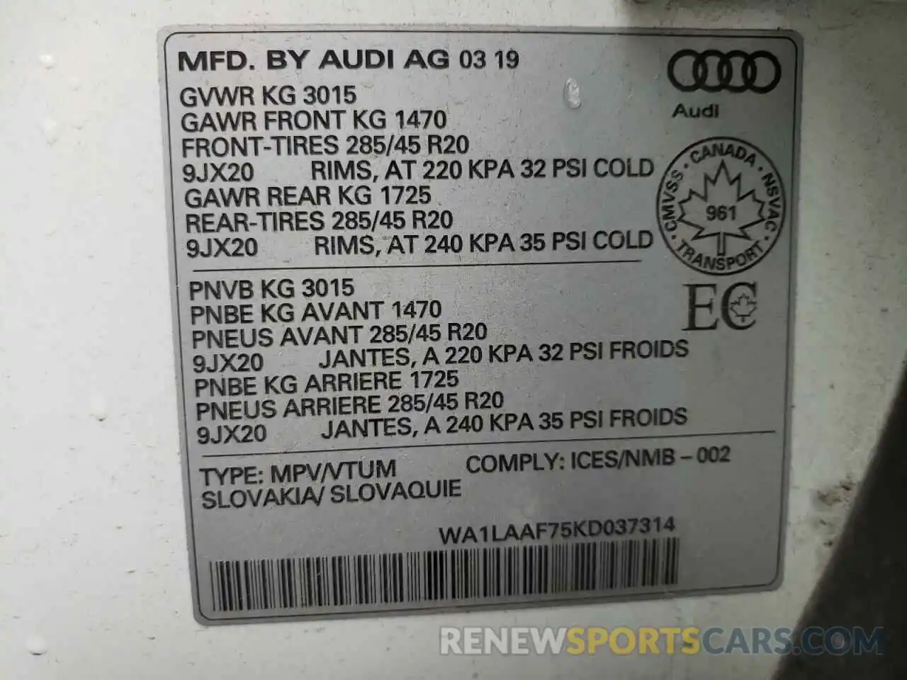 10 Фотография поврежденного автомобиля WA1LAAF75KD037314 AUDI Q7 2019