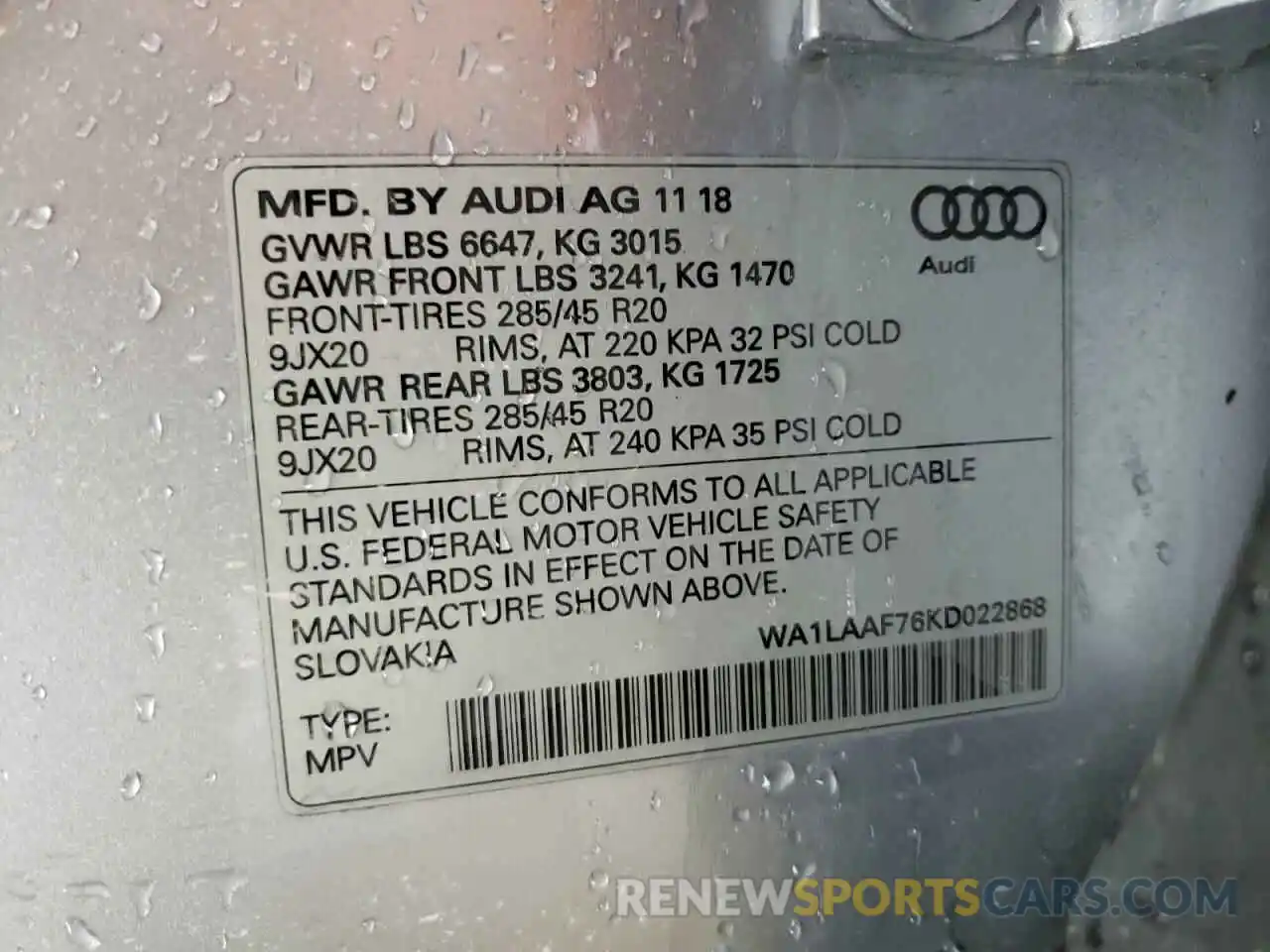 10 Фотография поврежденного автомобиля WA1LAAF76KD022868 AUDI Q7 2019