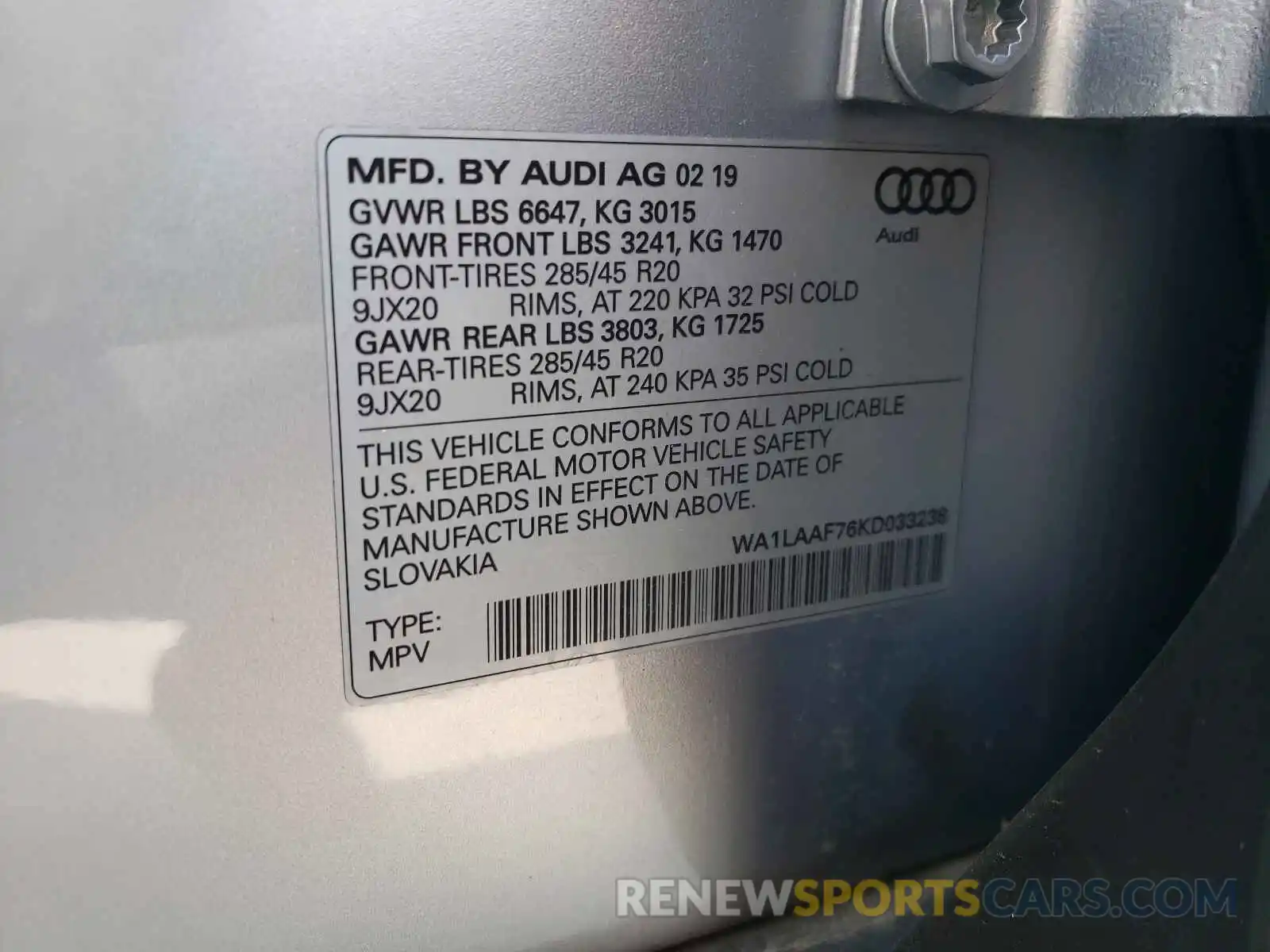 10 Фотография поврежденного автомобиля WA1LAAF76KD033238 AUDI Q7 2019