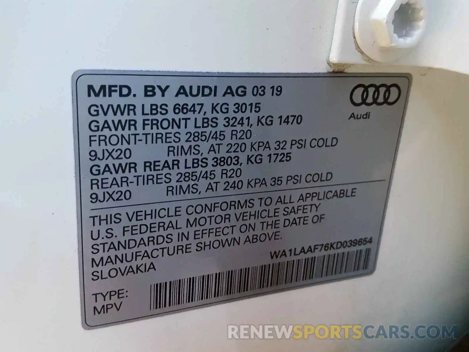 10 Фотография поврежденного автомобиля WA1LAAF76KD039654 AUDI Q7 2019