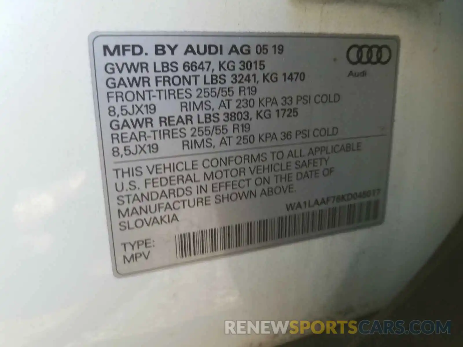 10 Photograph of a damaged car WA1LAAF76KD045017 AUDI Q7 2019