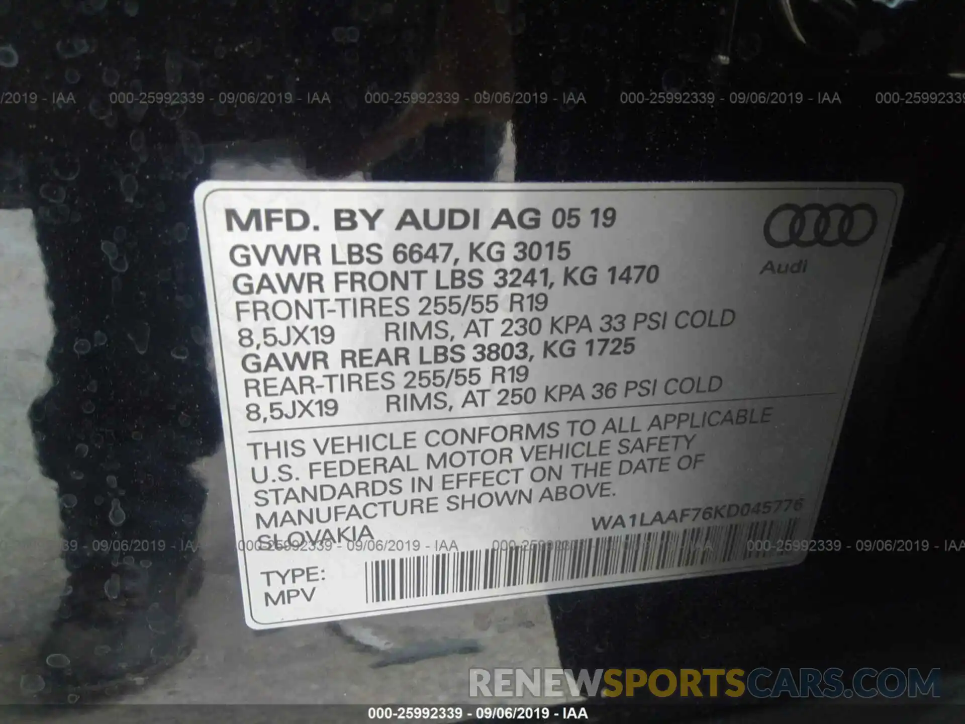 9 Фотография поврежденного автомобиля WA1LAAF76KD045776 AUDI Q7 2019