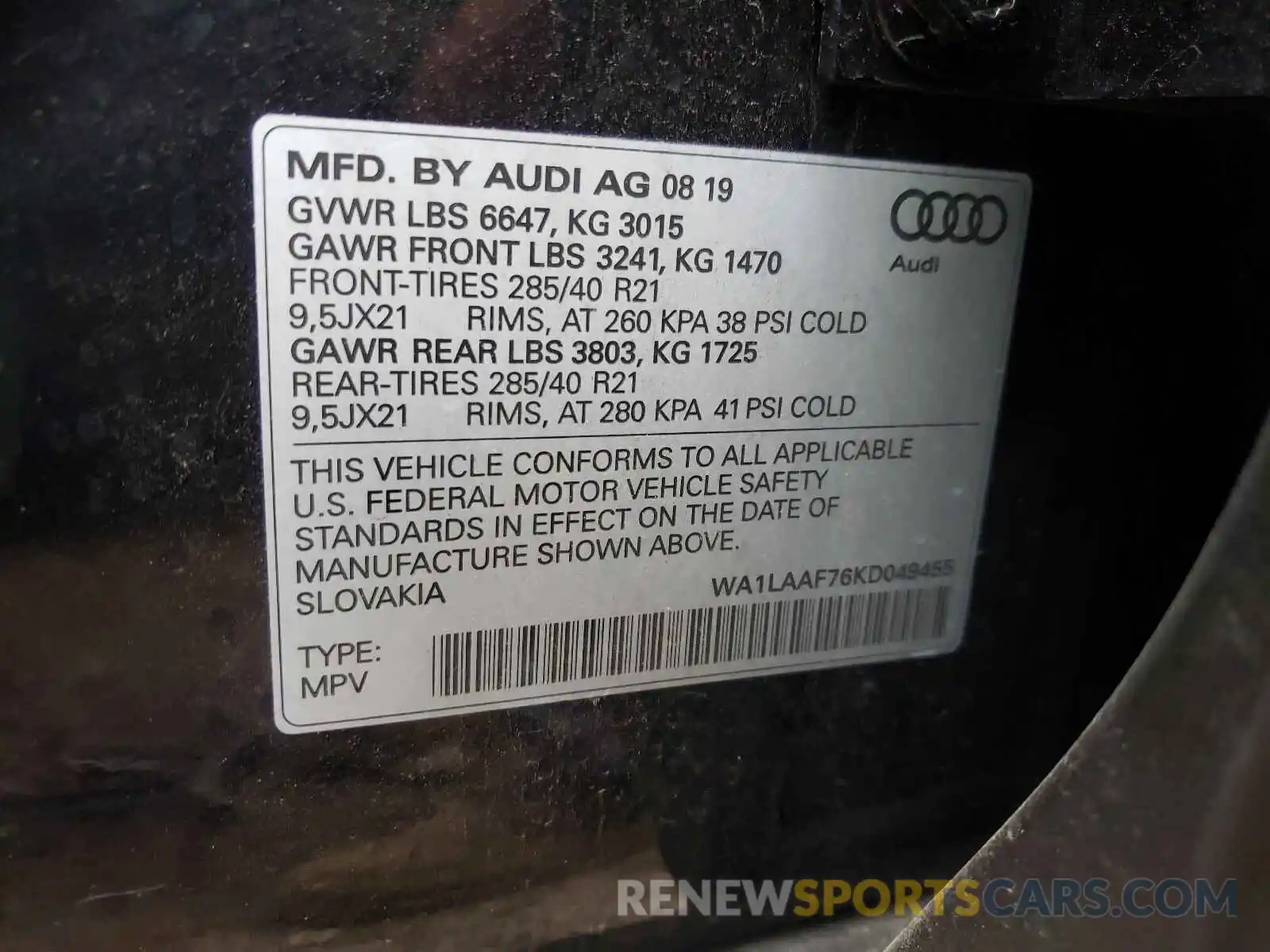 10 Фотография поврежденного автомобиля WA1LAAF76KD049455 AUDI Q7 2019