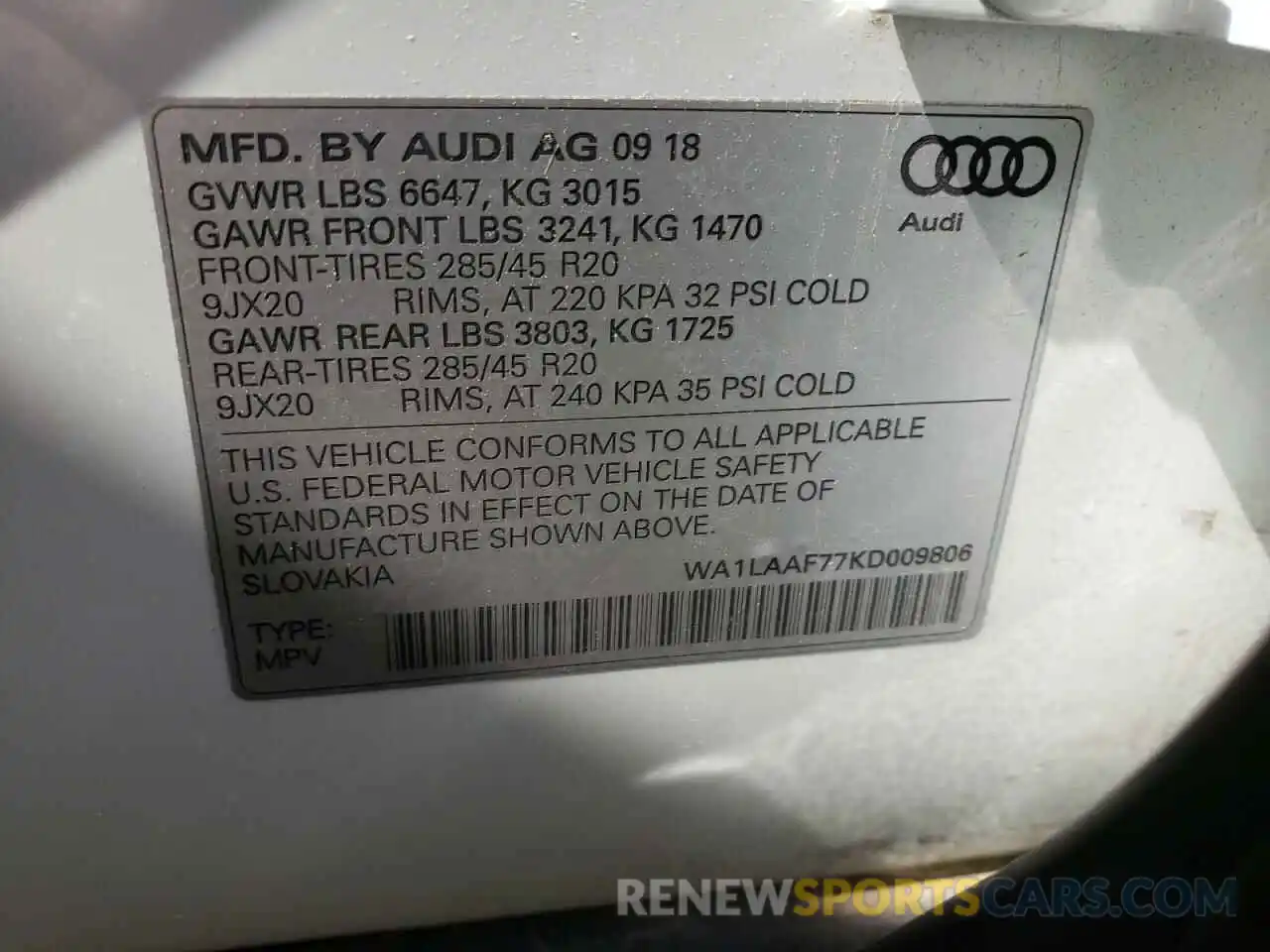 10 Photograph of a damaged car WA1LAAF77KD009806 AUDI Q7 2019