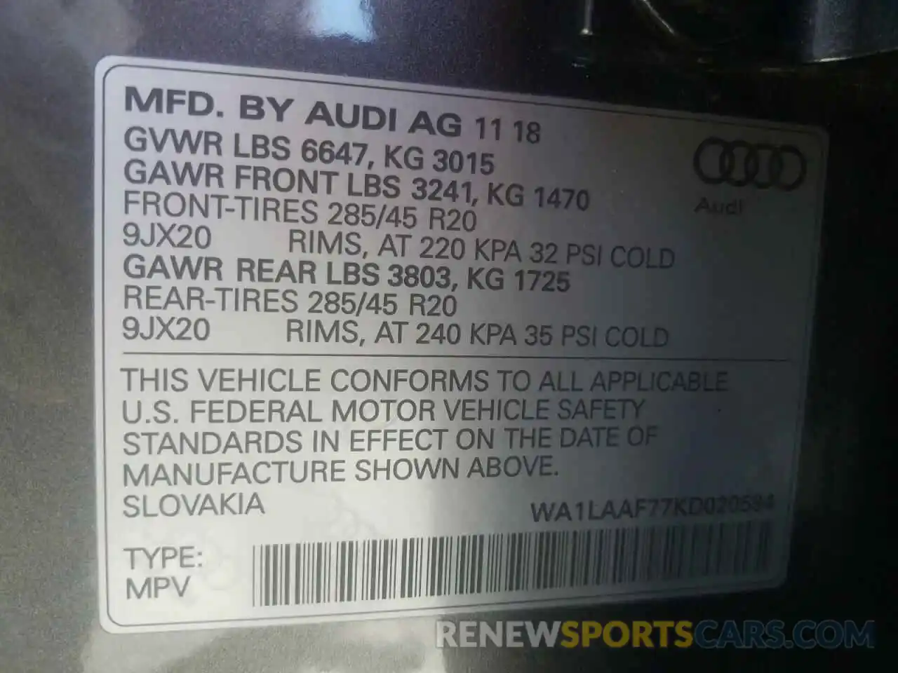 10 Photograph of a damaged car WA1LAAF77KD020594 AUDI Q7 2019