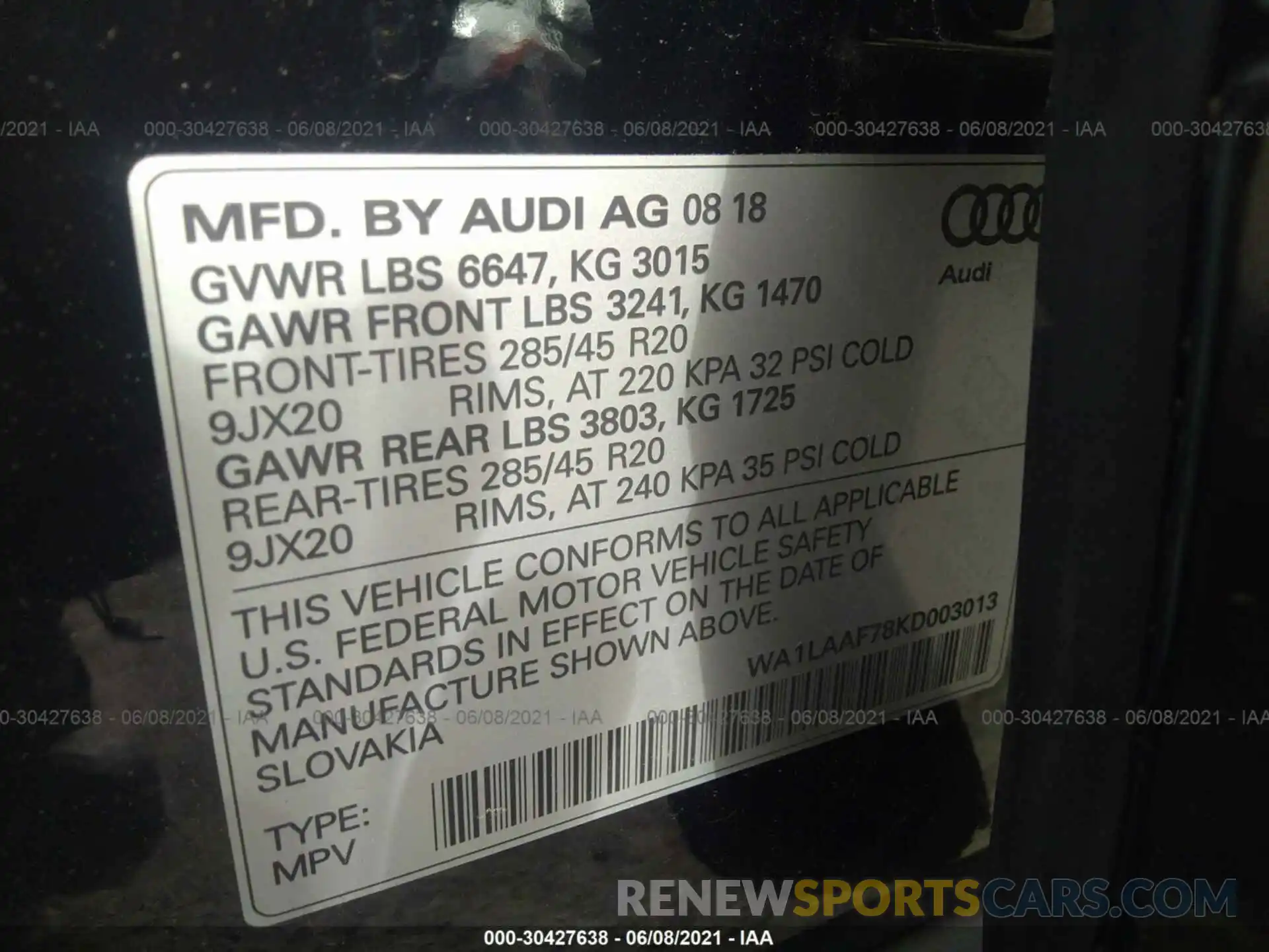 9 Фотография поврежденного автомобиля WA1LAAF78KD003013 AUDI Q7 2019