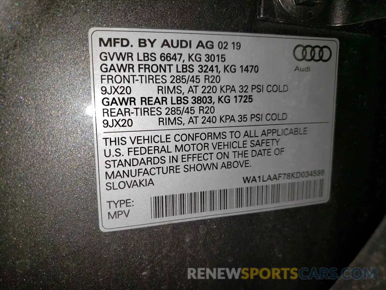 10 Photograph of a damaged car WA1LAAF78KD034598 AUDI Q7 2019