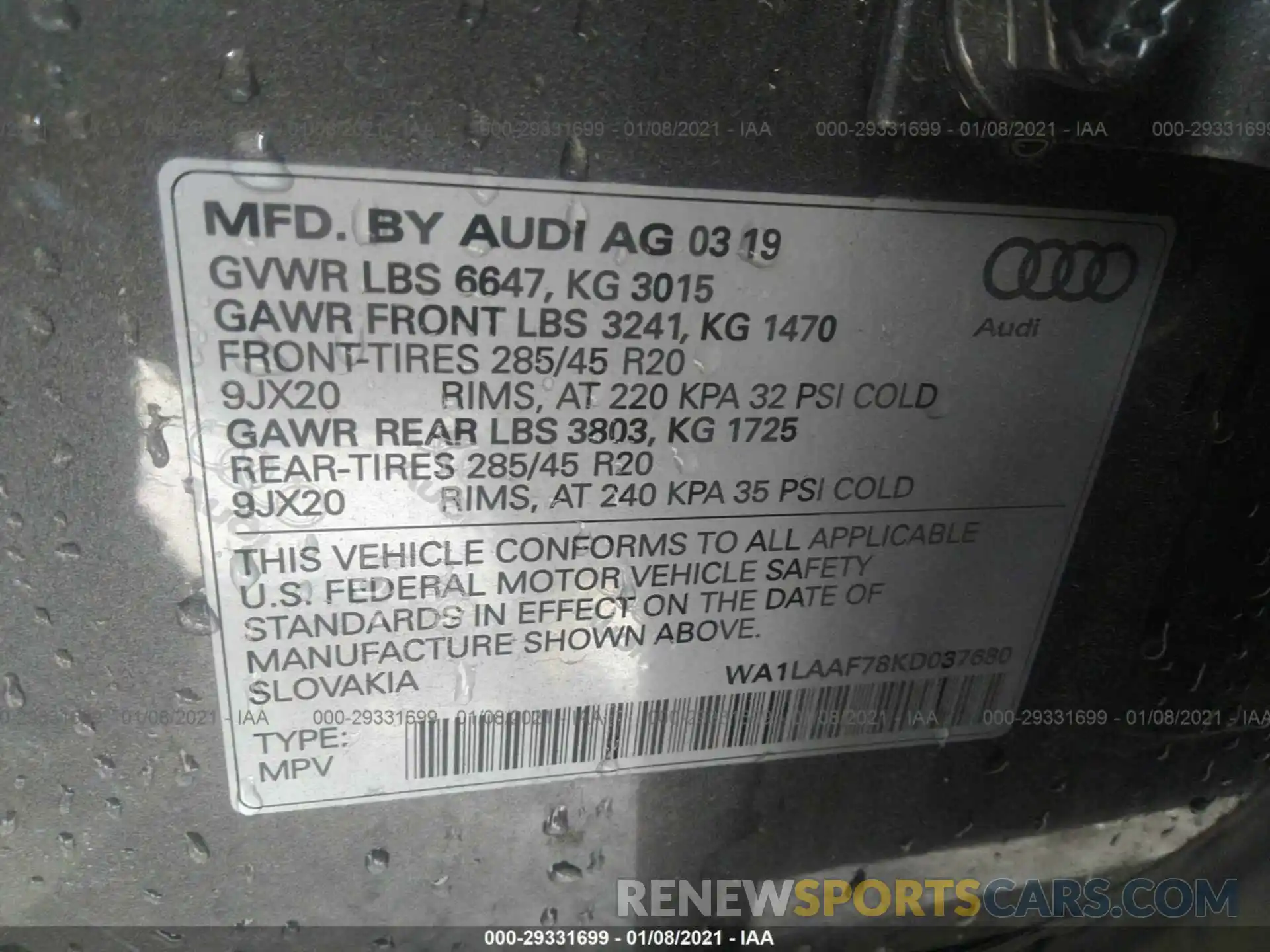 9 Фотография поврежденного автомобиля WA1LAAF78KD037680 AUDI Q7 2019