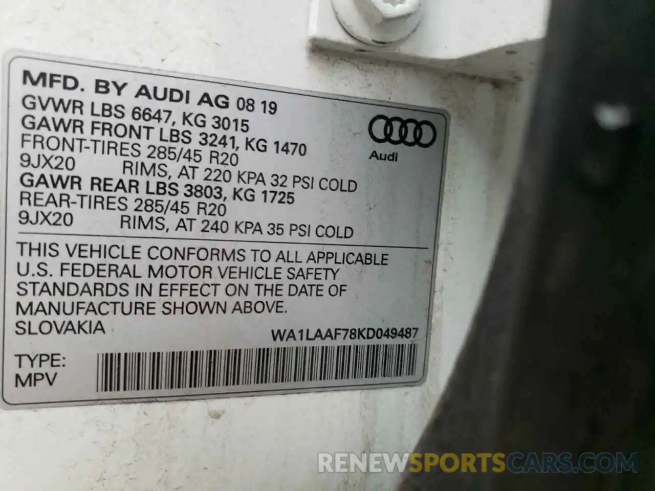 10 Фотография поврежденного автомобиля WA1LAAF78KD049487 AUDI Q7 2019