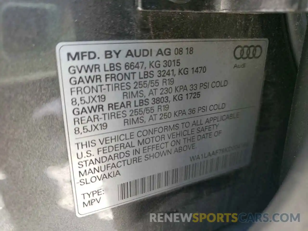 10 Photograph of a damaged car WA1LAAF79KD004168 AUDI Q7 2019