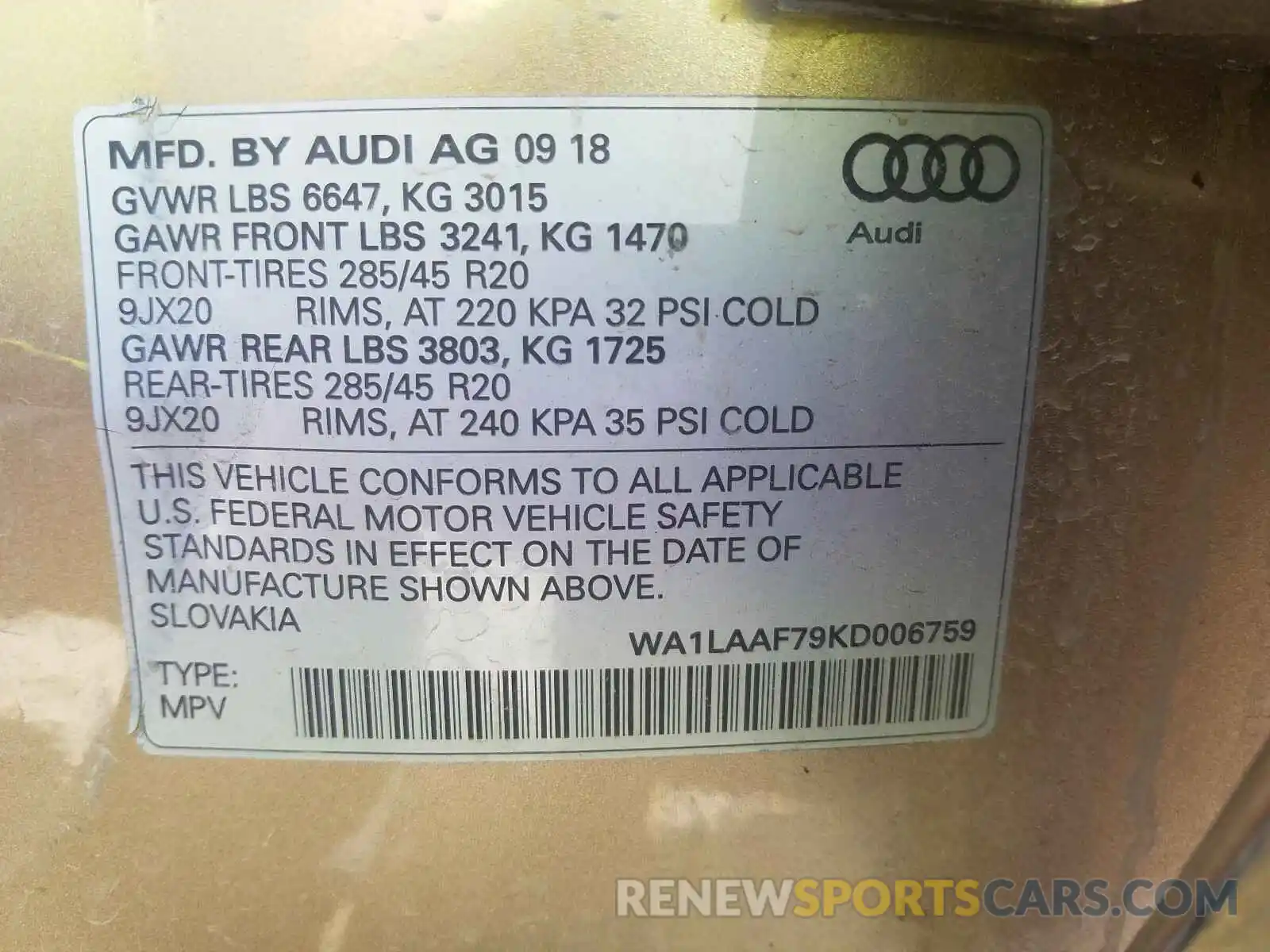 10 Photograph of a damaged car WA1LAAF79KD006759 AUDI Q7 2019