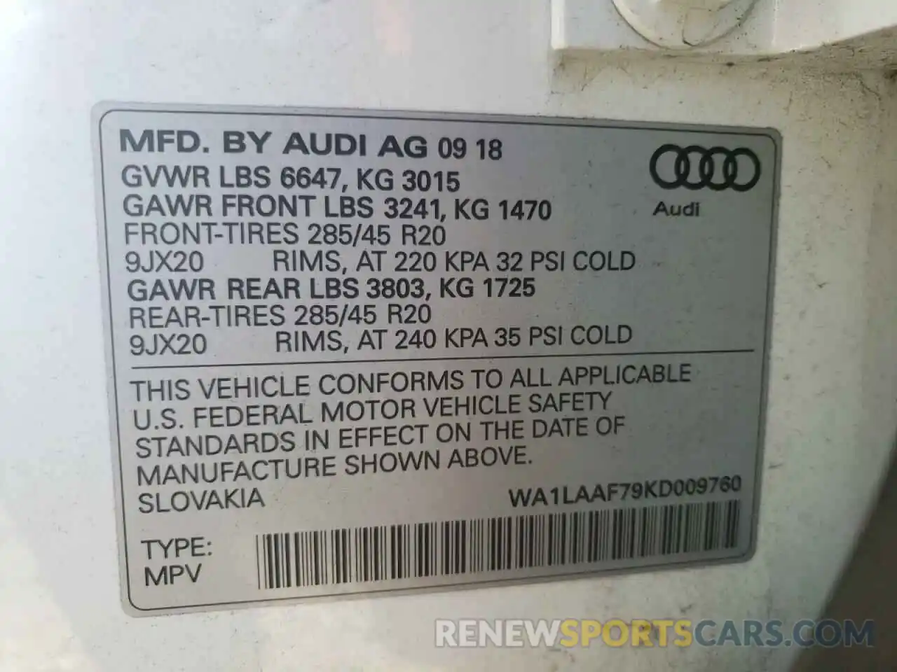 10 Photograph of a damaged car WA1LAAF79KD009760 AUDI Q7 2019