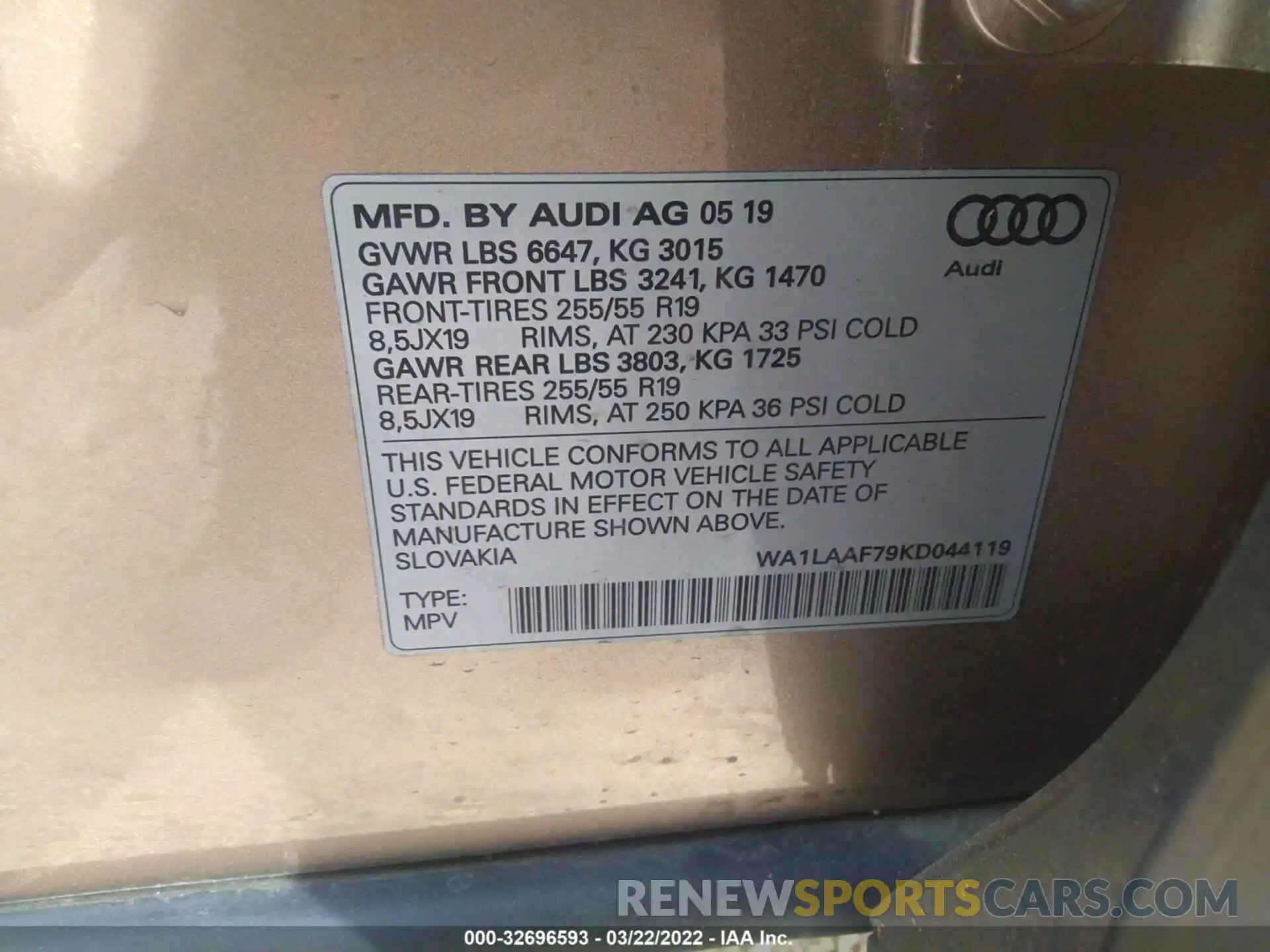 9 Фотография поврежденного автомобиля WA1LAAF79KD044119 AUDI Q7 2019