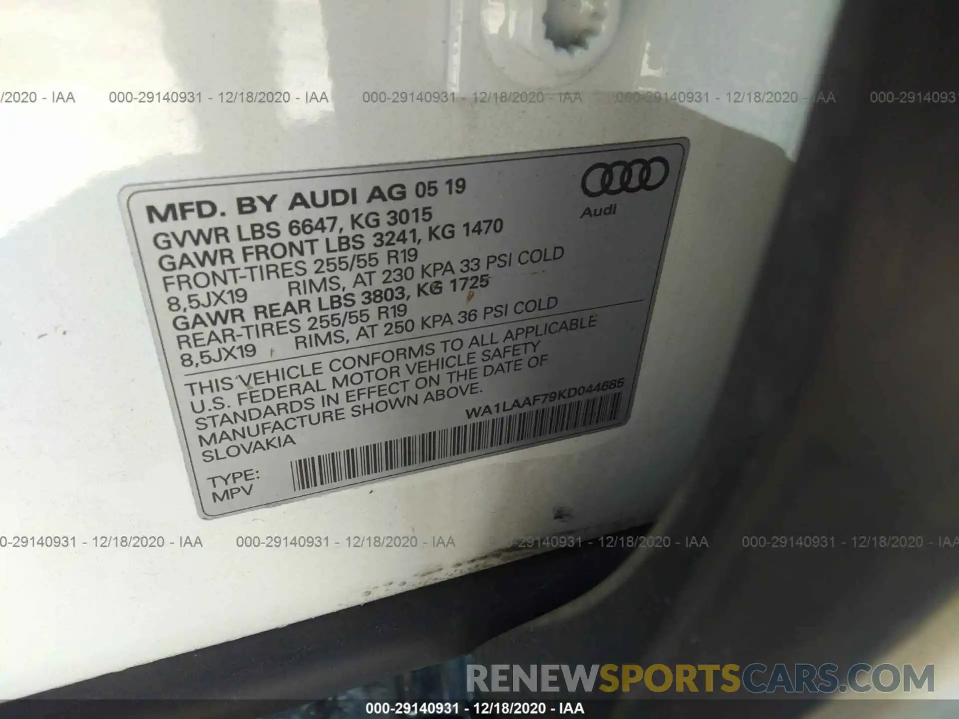 9 Фотография поврежденного автомобиля WA1LAAF79KD044685 AUDI Q7 2019