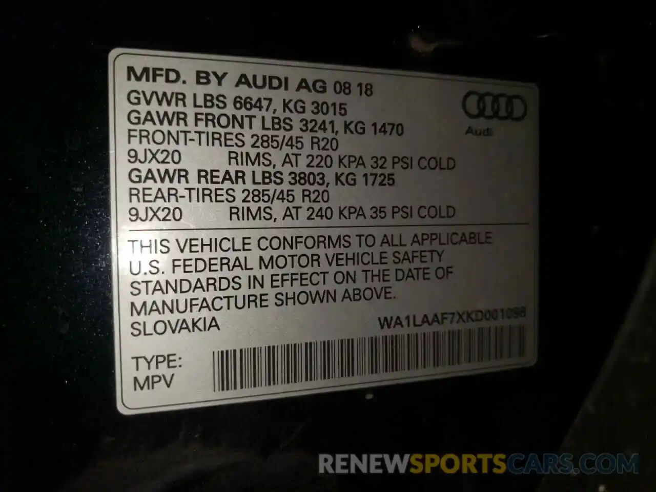 10 Photograph of a damaged car WA1LAAF7XKD001098 AUDI Q7 2019