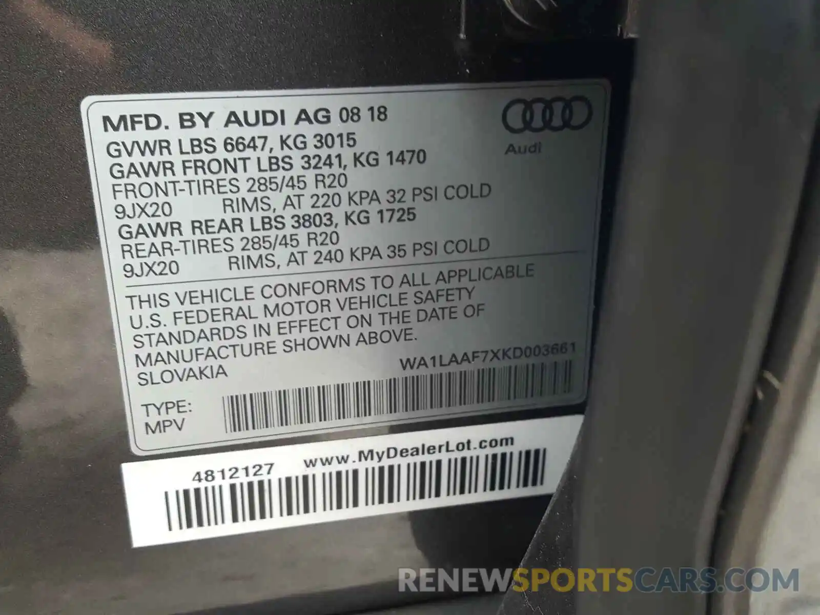 10 Photograph of a damaged car WA1LAAF7XKD003661 AUDI Q7 2019