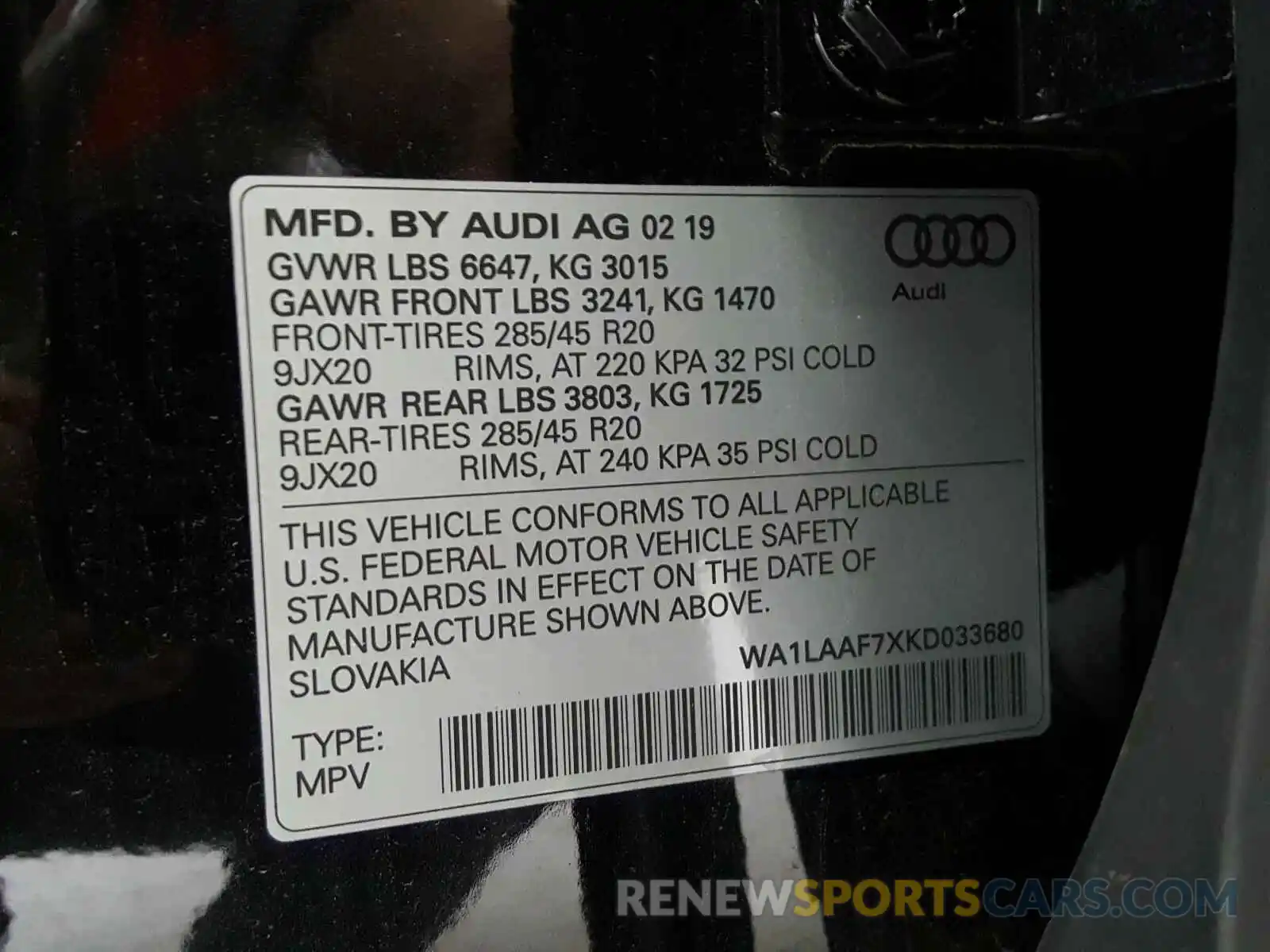 10 Photograph of a damaged car WA1LAAF7XKD033680 AUDI Q7 2019