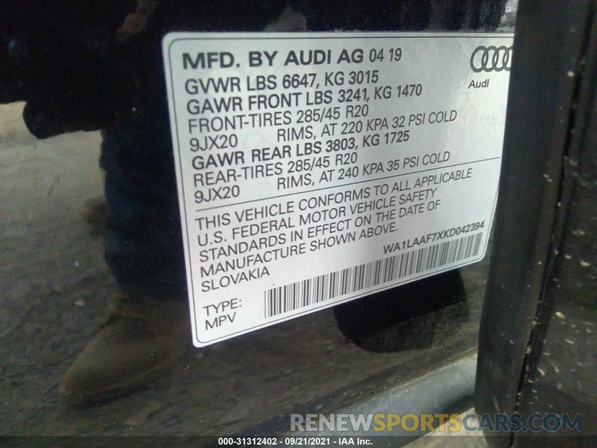 9 Фотография поврежденного автомобиля WA1LAAF7XKD042394 AUDI Q7 2019