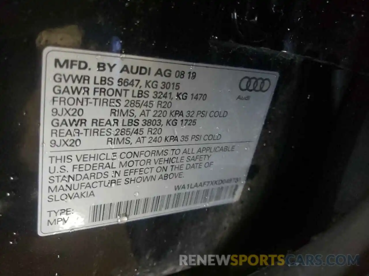 10 Фотография поврежденного автомобиля WA1LAAF7XKD048731 AUDI Q7 2019