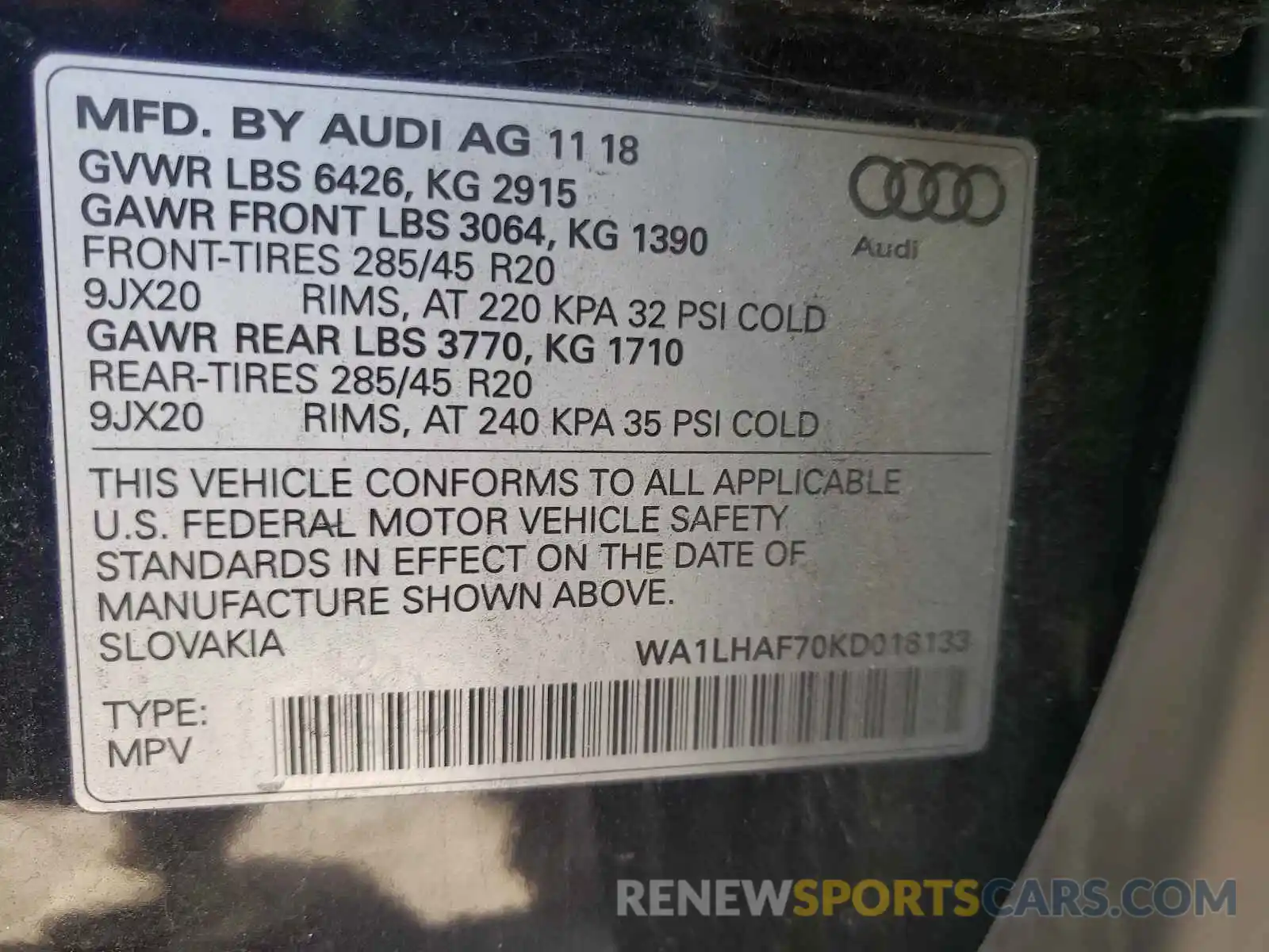 10 Фотография поврежденного автомобиля WA1LHAF70KD018133 AUDI Q7 2019