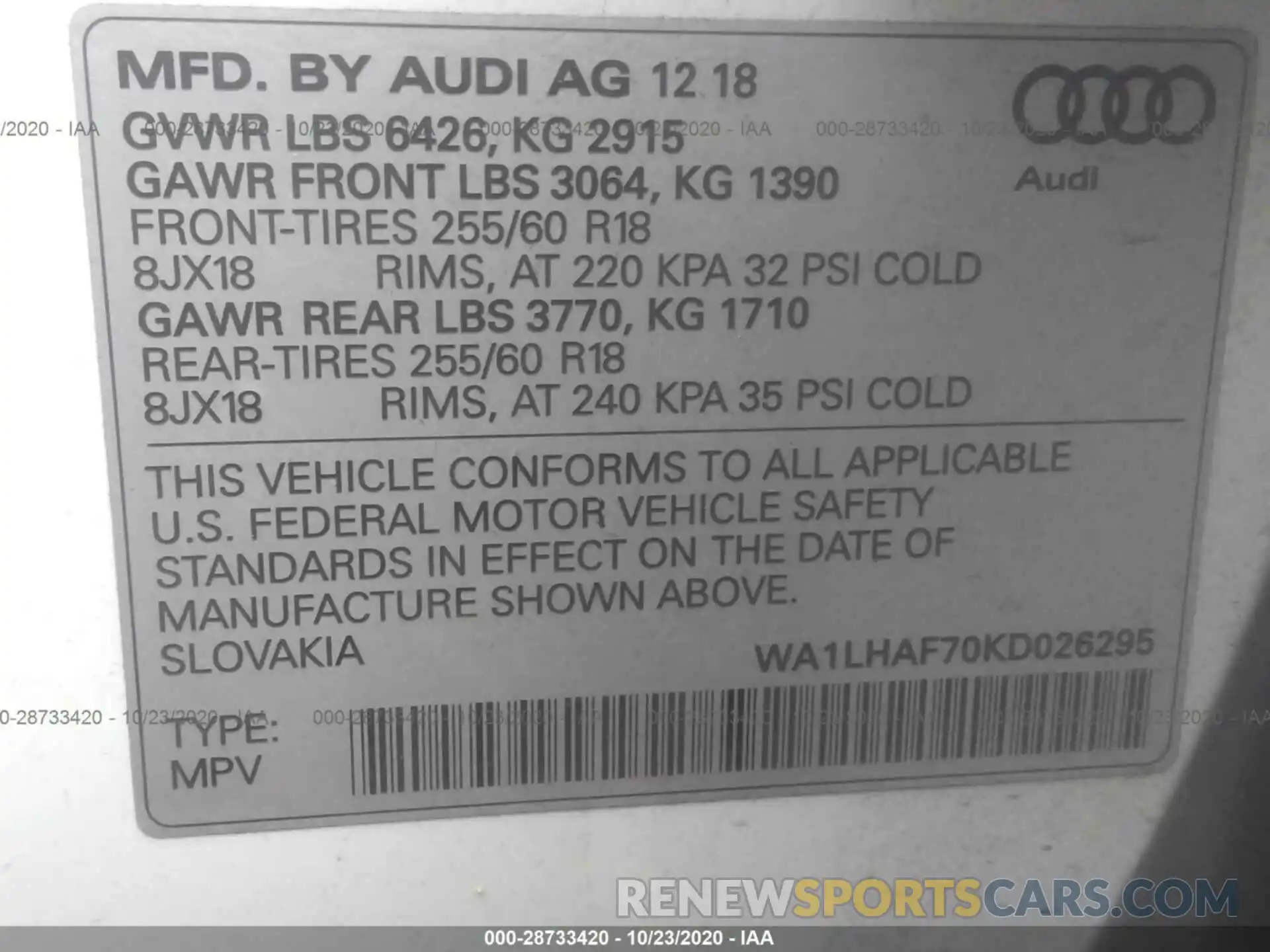 9 Фотография поврежденного автомобиля WA1LHAF70KD026295 AUDI Q7 2019