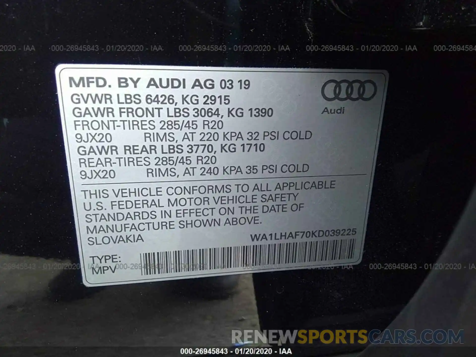 9 Фотография поврежденного автомобиля WA1LHAF70KD039225 AUDI Q7 2019