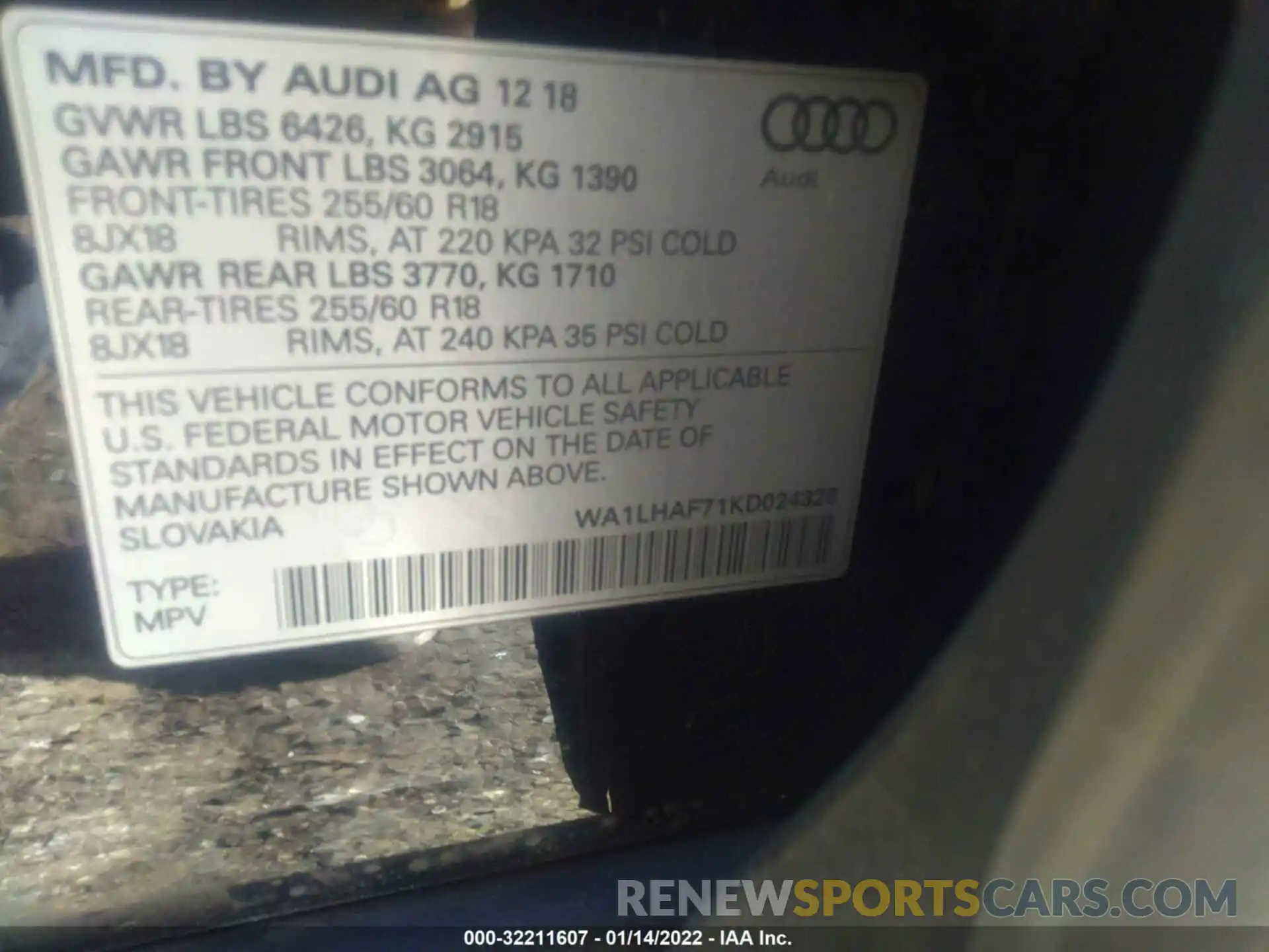 9 Фотография поврежденного автомобиля WA1LHAF71KD024328 AUDI Q7 2019